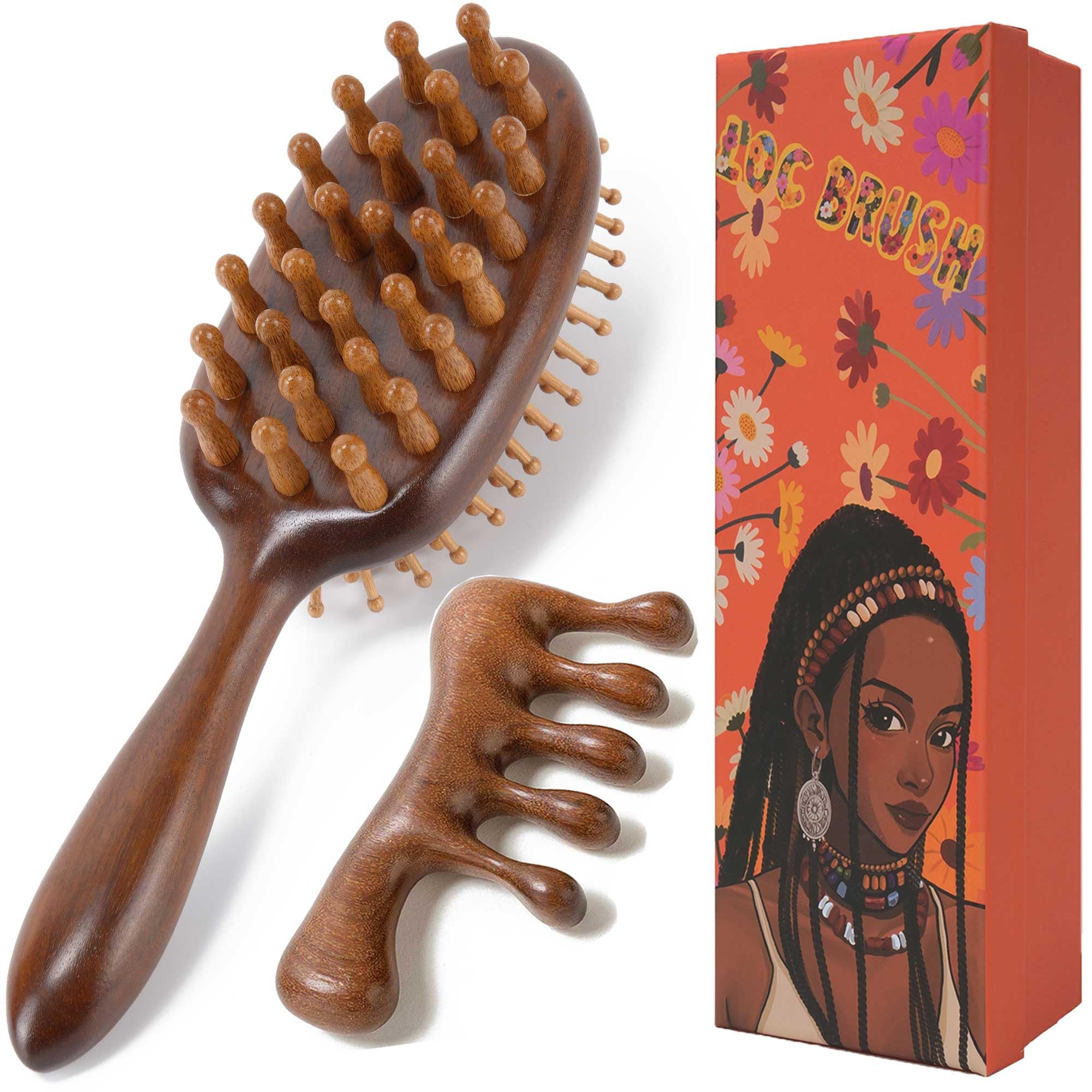 Moreinday Loc Brush and Loc Comb, Wooden Brush for Combing & Scalp Massage