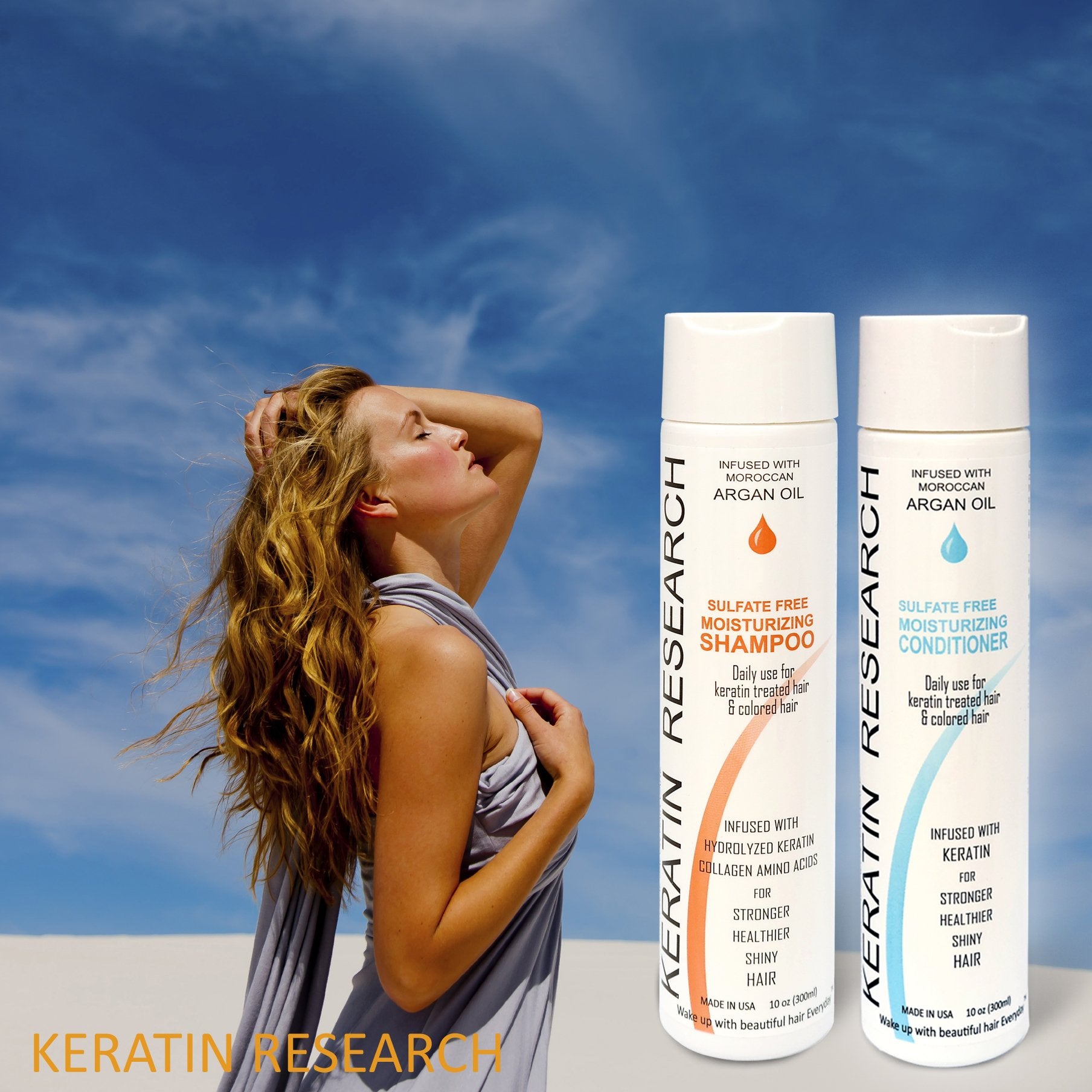 Keratin Research Natural Argan Oil Infused Sulfate Free Shampoo and Conditioner 2 bottles Value Set for Keratin Treatments, Main