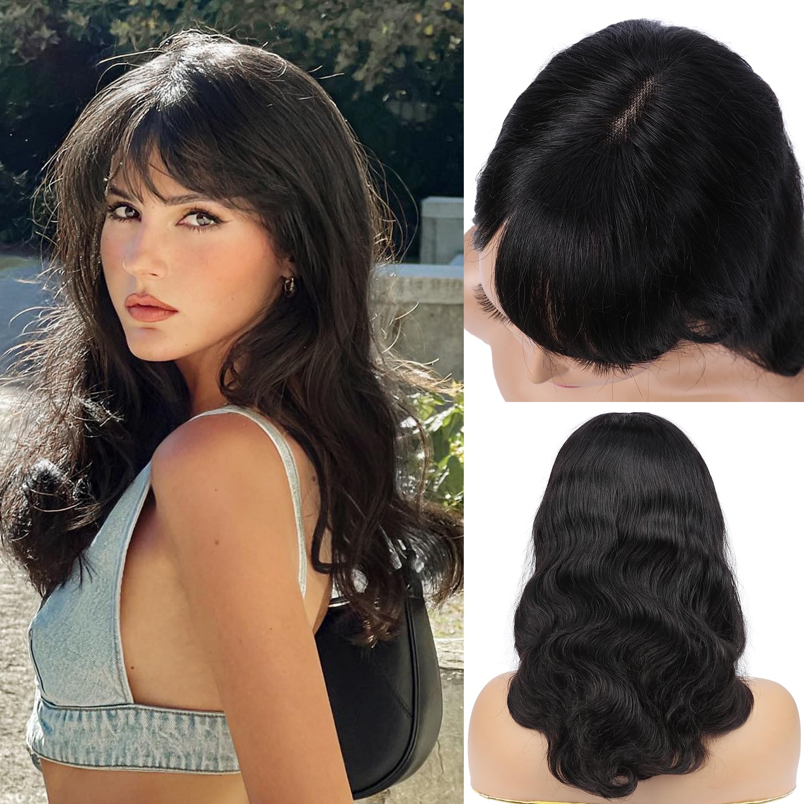 WIGNEE Natural Wavy Human Hair Wigs With Bangs Glueless Wigs Human Hair Lace Front Wigs Human Hair Body Wave Wig With Bangs Wigs