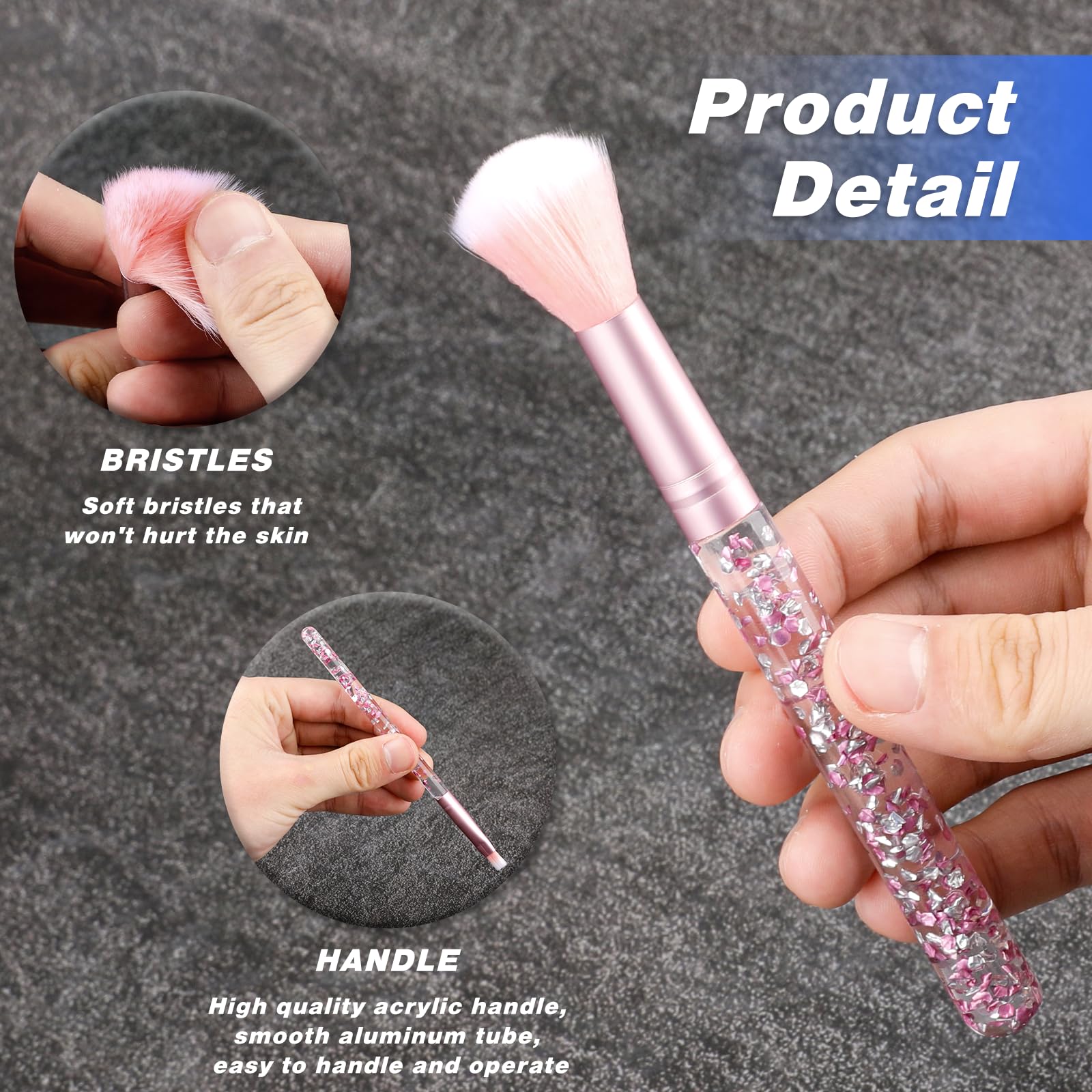 7 Pcs Makeup Brushes, Crystal Sparkles Cute Fan Blush Foundation Powder Lip Highlight Eye Shadow Eyebrow Concealers Brush Set Wi