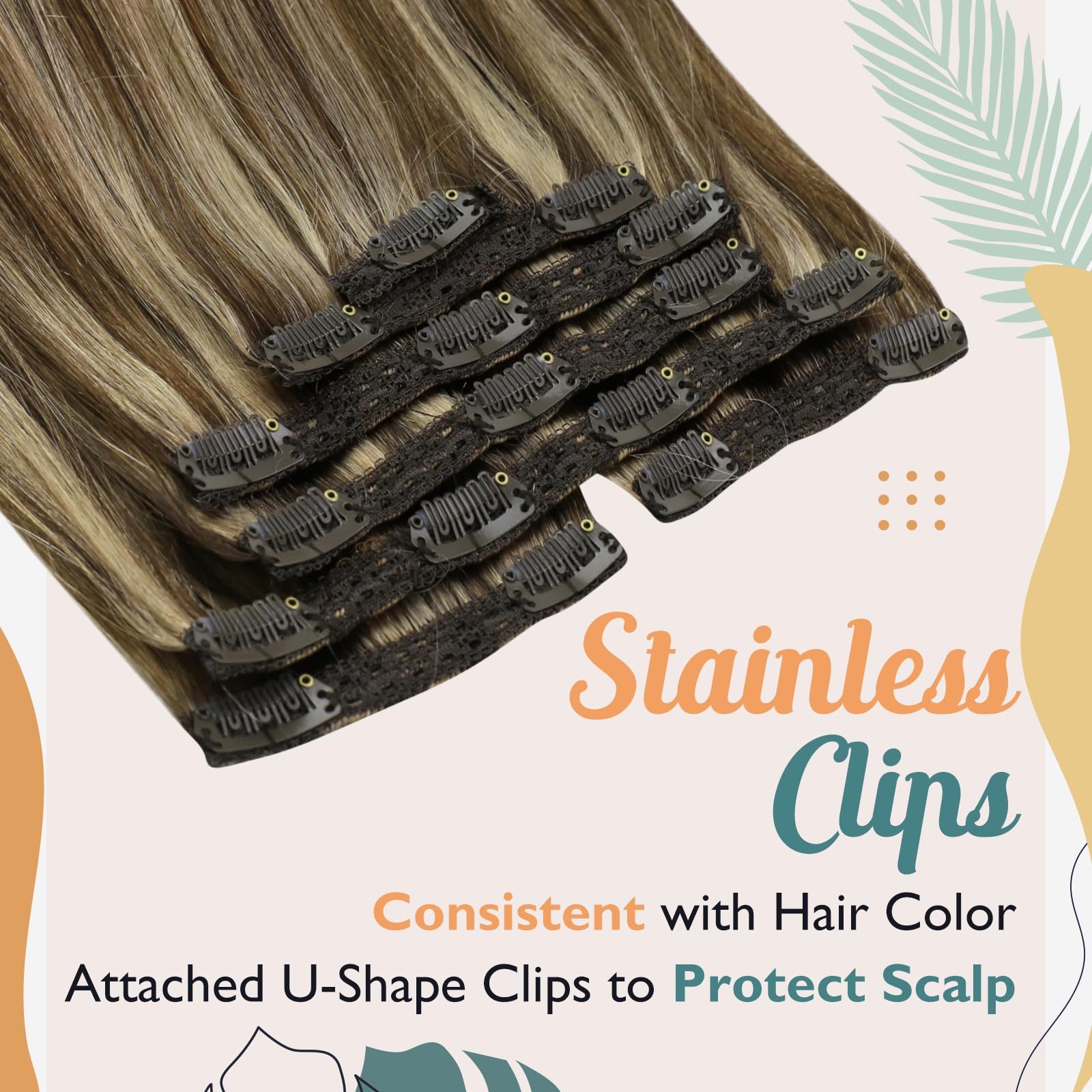 Ve Sunny Clip In Hair Extensions Human Hair Highlights Brown Clip In Hair Extensions Dark Brown With Caramel Brown Highlights Ha