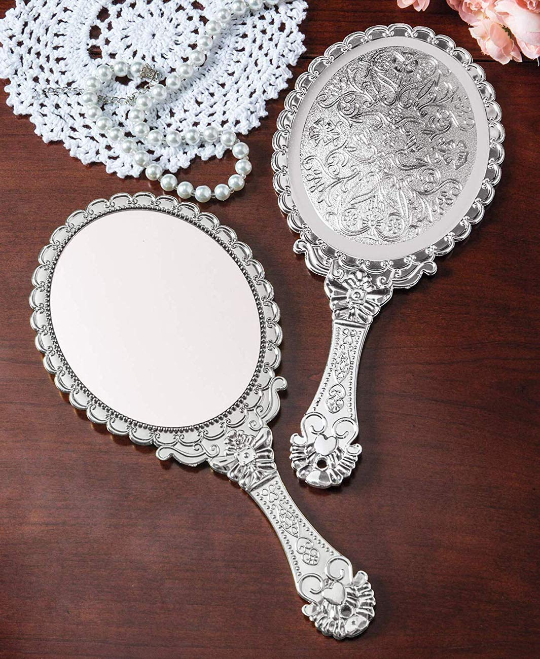 Kabake Handheld Mirror, Hand Held Mirror With Handle, Small Travel Packet Compact Mirrors, Vintage Decorative Makeup Cosmetic Pu