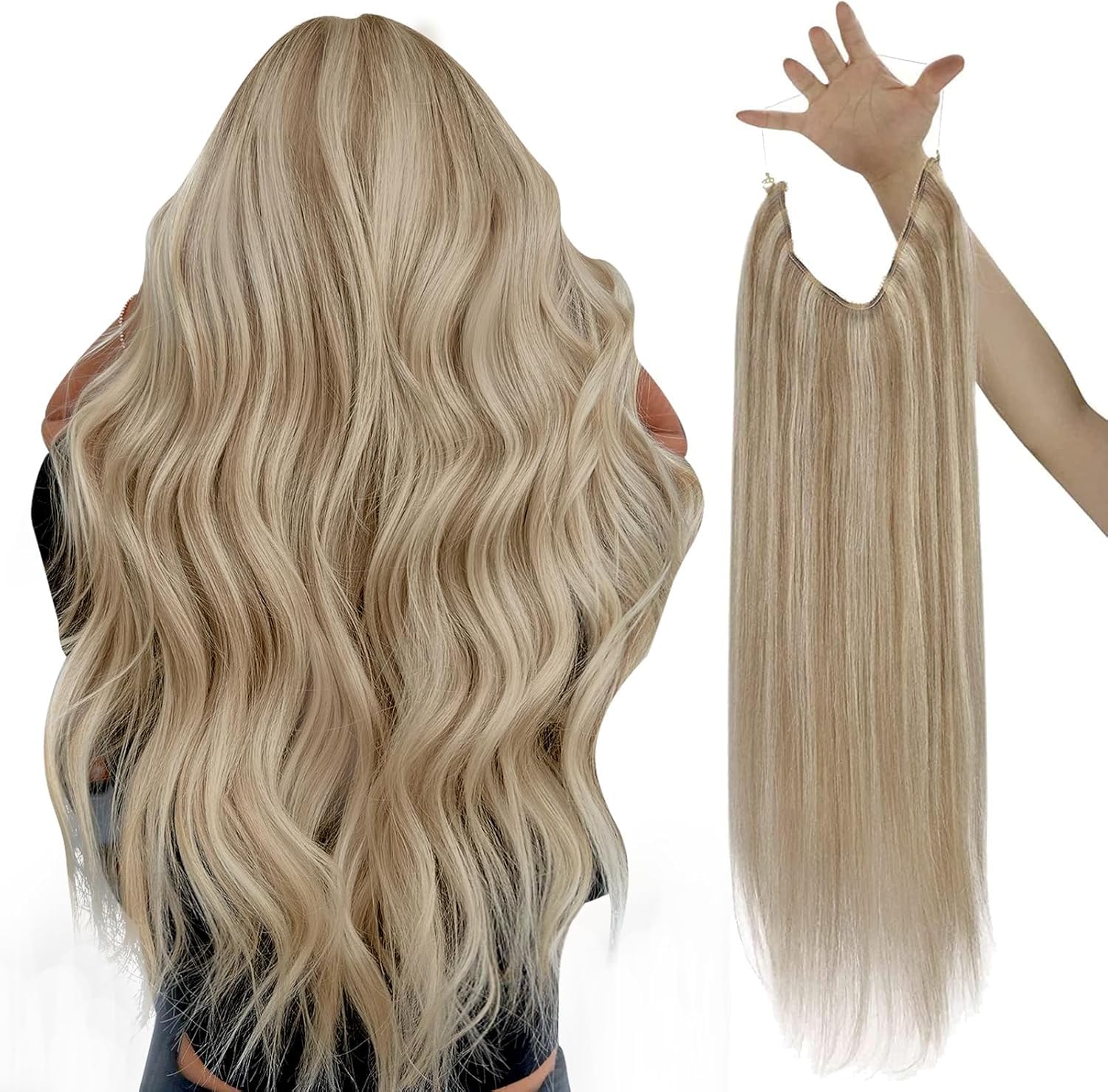 Sunny 95g Blonde Wire Hair Extensions Human Hair Highlights Blonde One Piece Hair Extensions with Secret Wire Real Golden Blonde