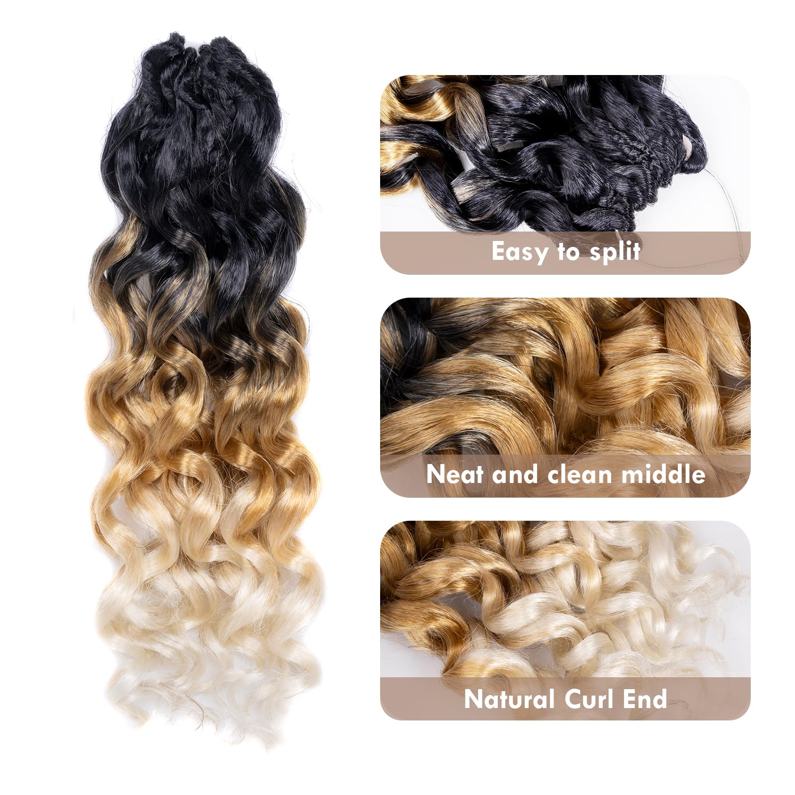 Toyotress Beach Curl Crochet Hair - 14 Inch 8 Packs Ombre Blonde 3 Tone Ocean Wave Crochet Hair, Short Curly Water Wave Syntheti