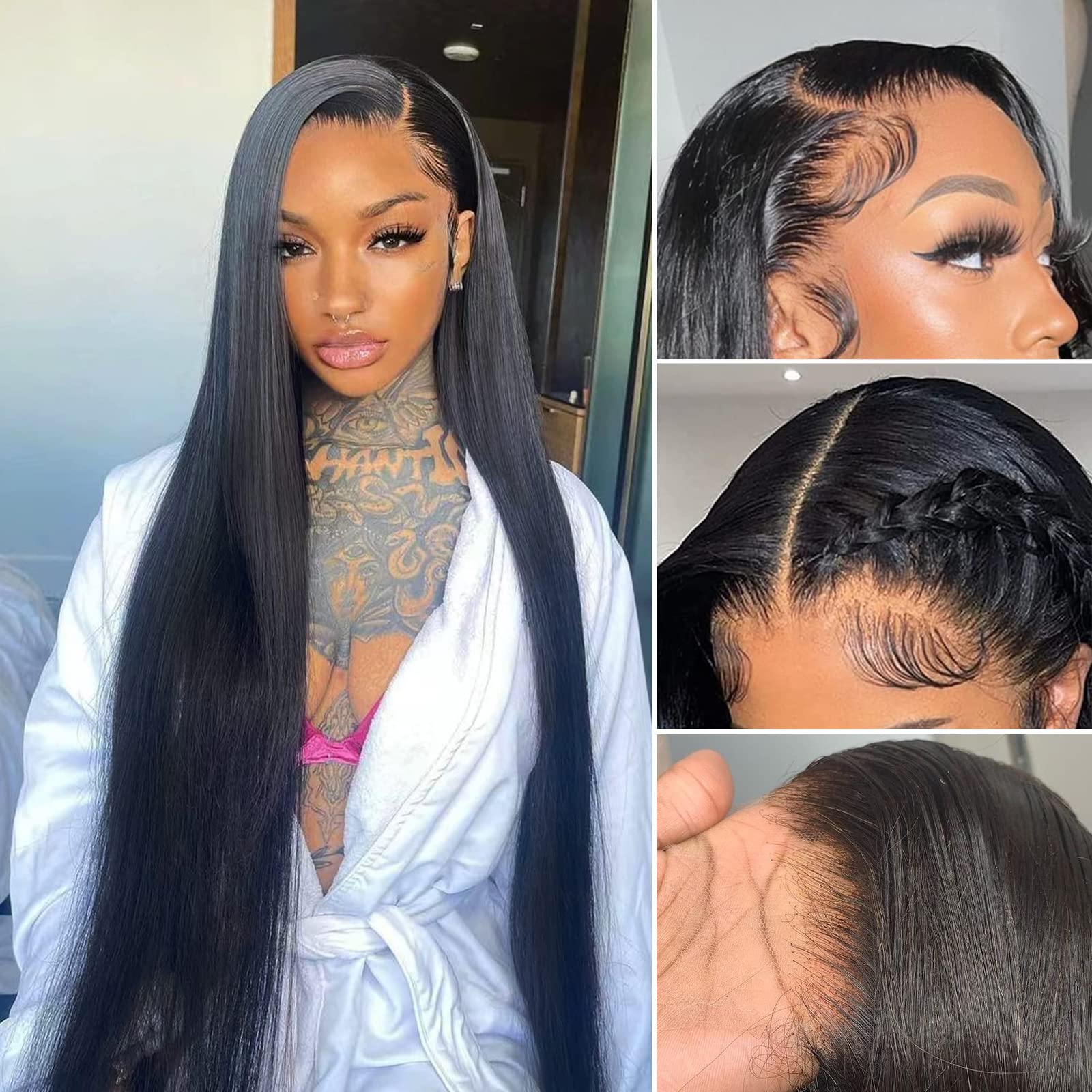 30 Inch Long Straight Lace Front Wigs Human Hair Pre Plucked HD Transparent 13x4 Lace Frontal Wigs Human Hair with Baby Hair 180