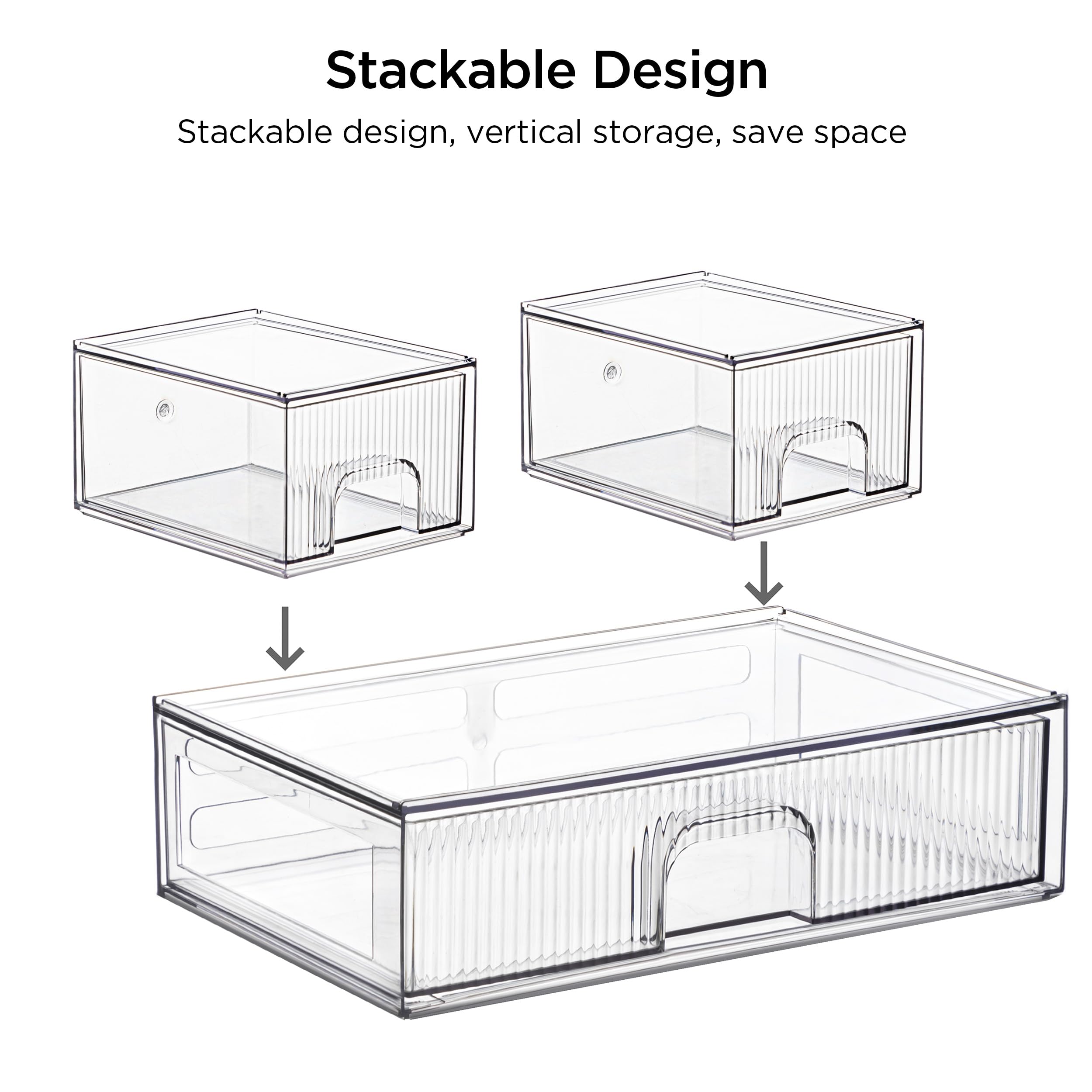 Hblife Stackable Clear Acrylic Storage Drawer Organizer - Set Of 3 Makeup And Bathroom Storage Bins - Versatile For Vanity, Unde