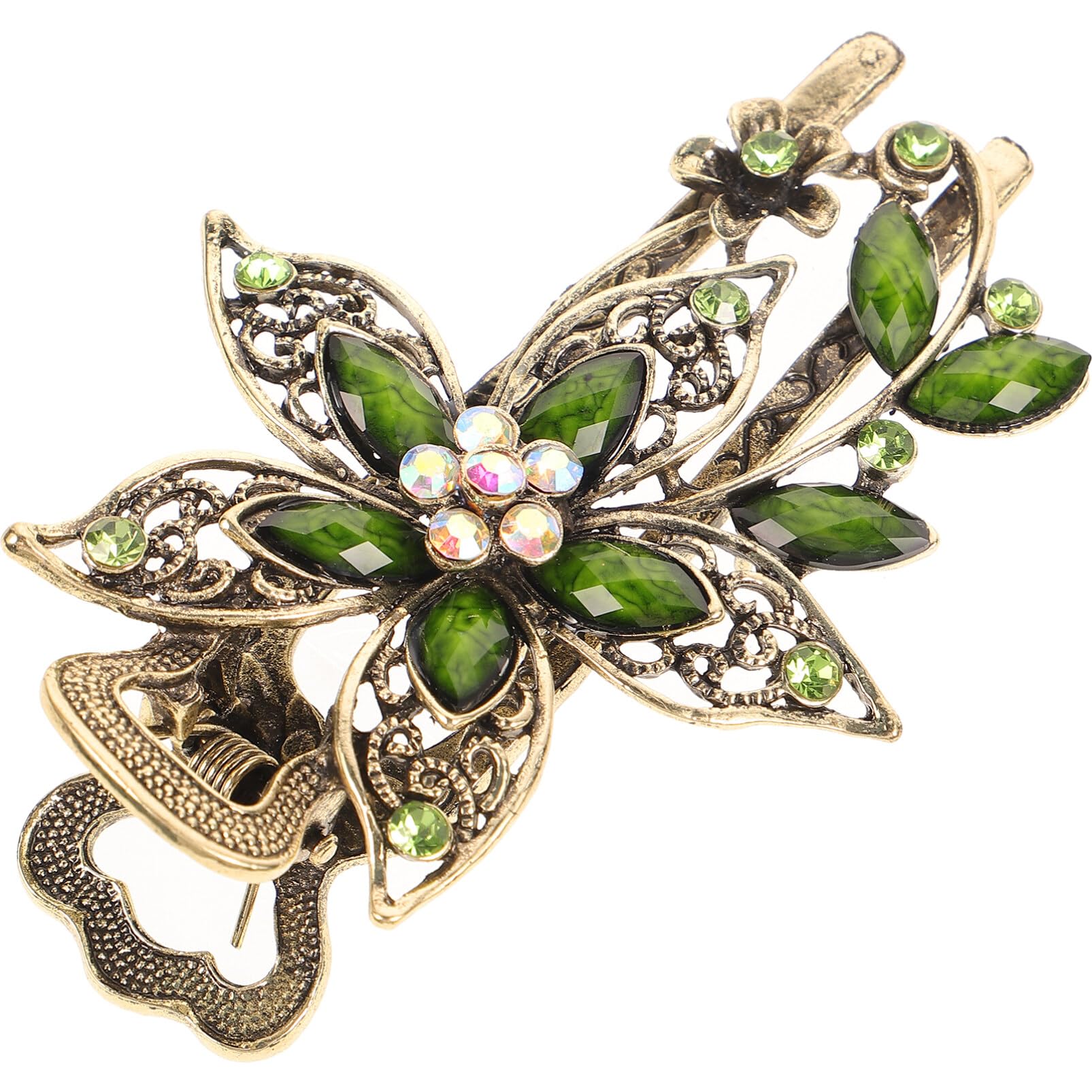 Uonlytech Hair Clip, Green Flower Crystal Hair Clip, Sparkly Glitter Rhinestones Hair Clips French Elegant Hair Barrettes Hair J