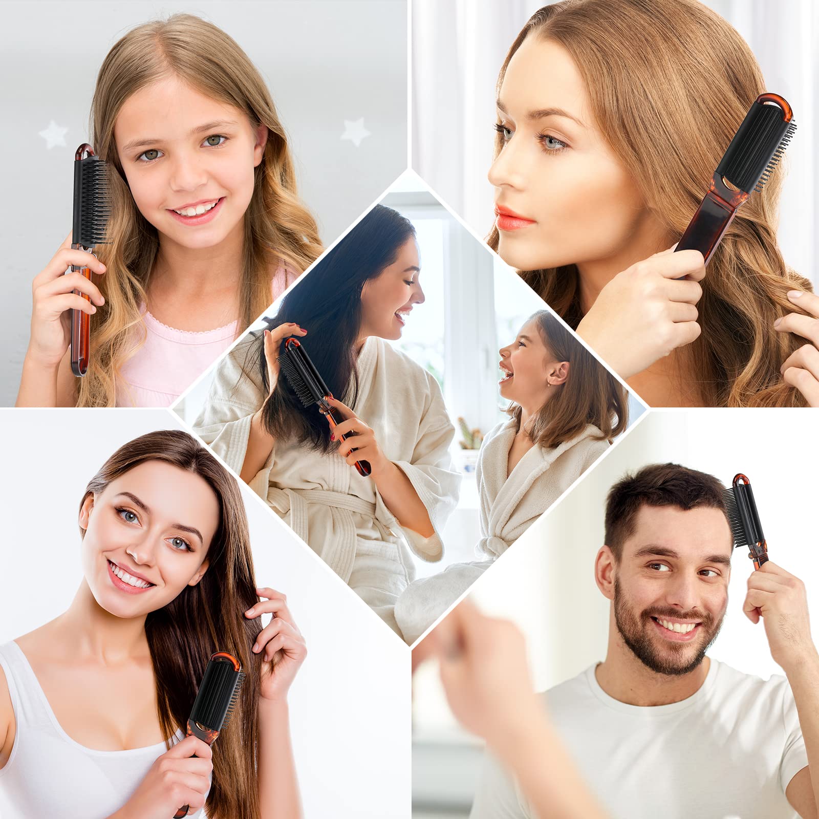 Nuenen 4 Pcs Folding Hair Brush With Mirror Portable Mini Hair Brush Small Compact Pocket Hair Comb For Family Travel Car Gym Wi