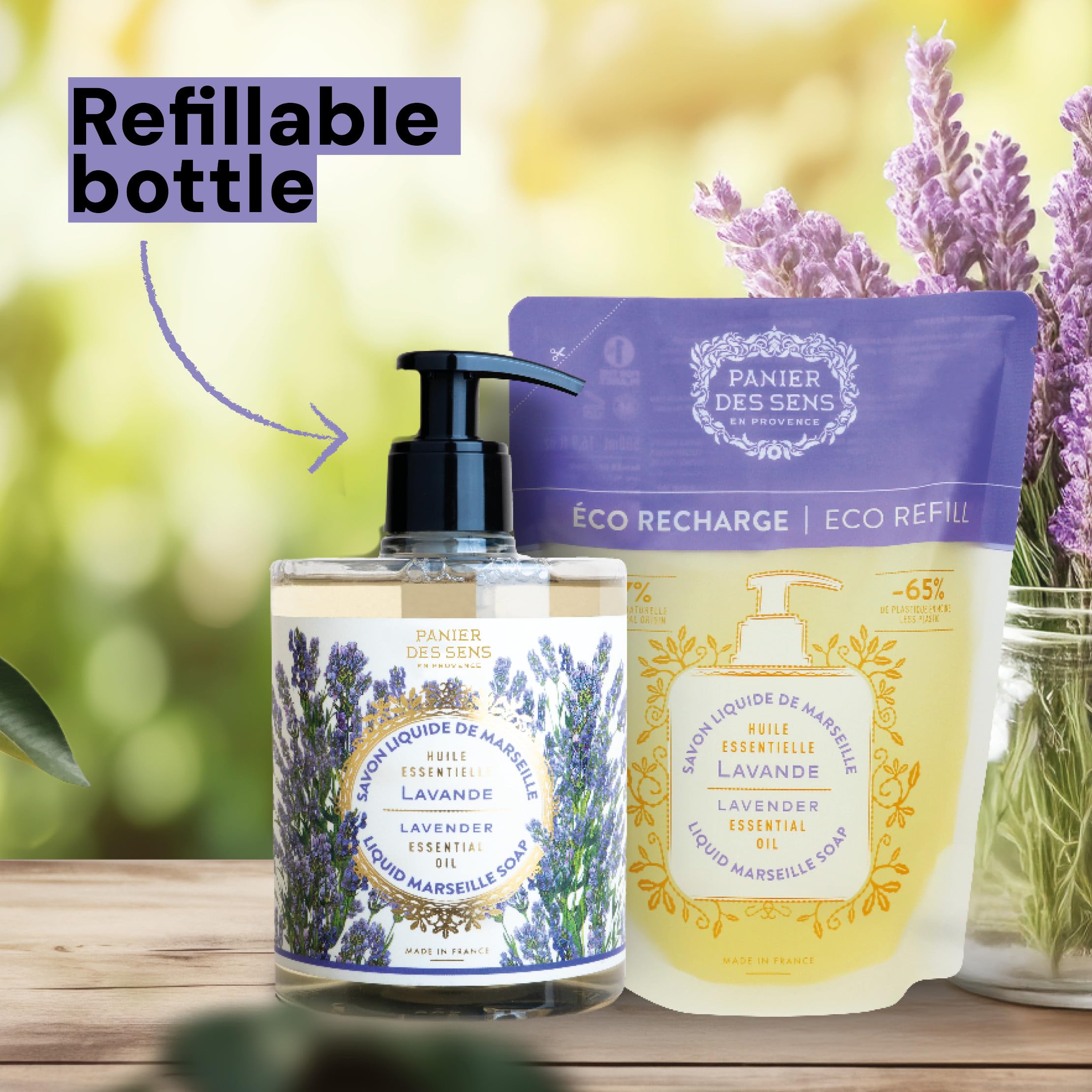 Panier Des Sens - Marseille Liquid Hand Soap - Lavender Hand Wash - Moisturizing Soap With Coconut Oil - Bathroom & Kitchen Refi