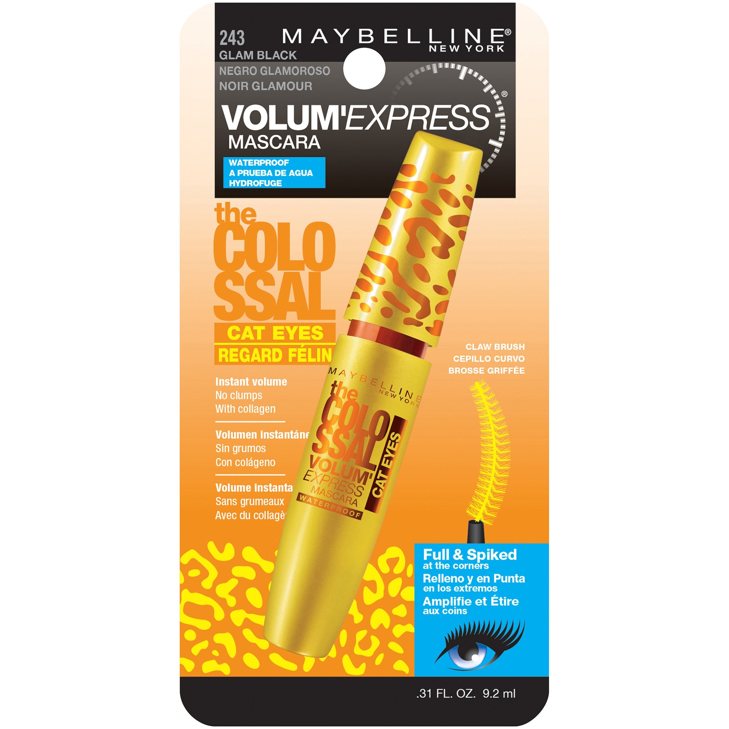 Maybelline Volum' Express The Colossal Cat Eyes Waterproof Mascara, Glam Black, 0.31 Fl. Oz.