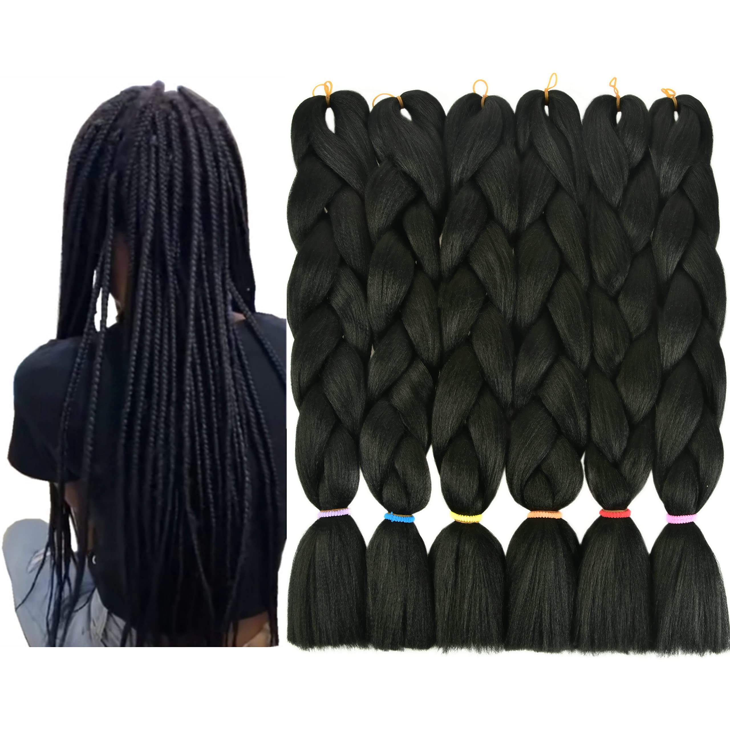 LOHXINHAIR Braiding Hair 24 Inch 6 Packs Black Kanekalon High Temperature Resistance Synthetic Jumbo Bohemian Braids Long Croche