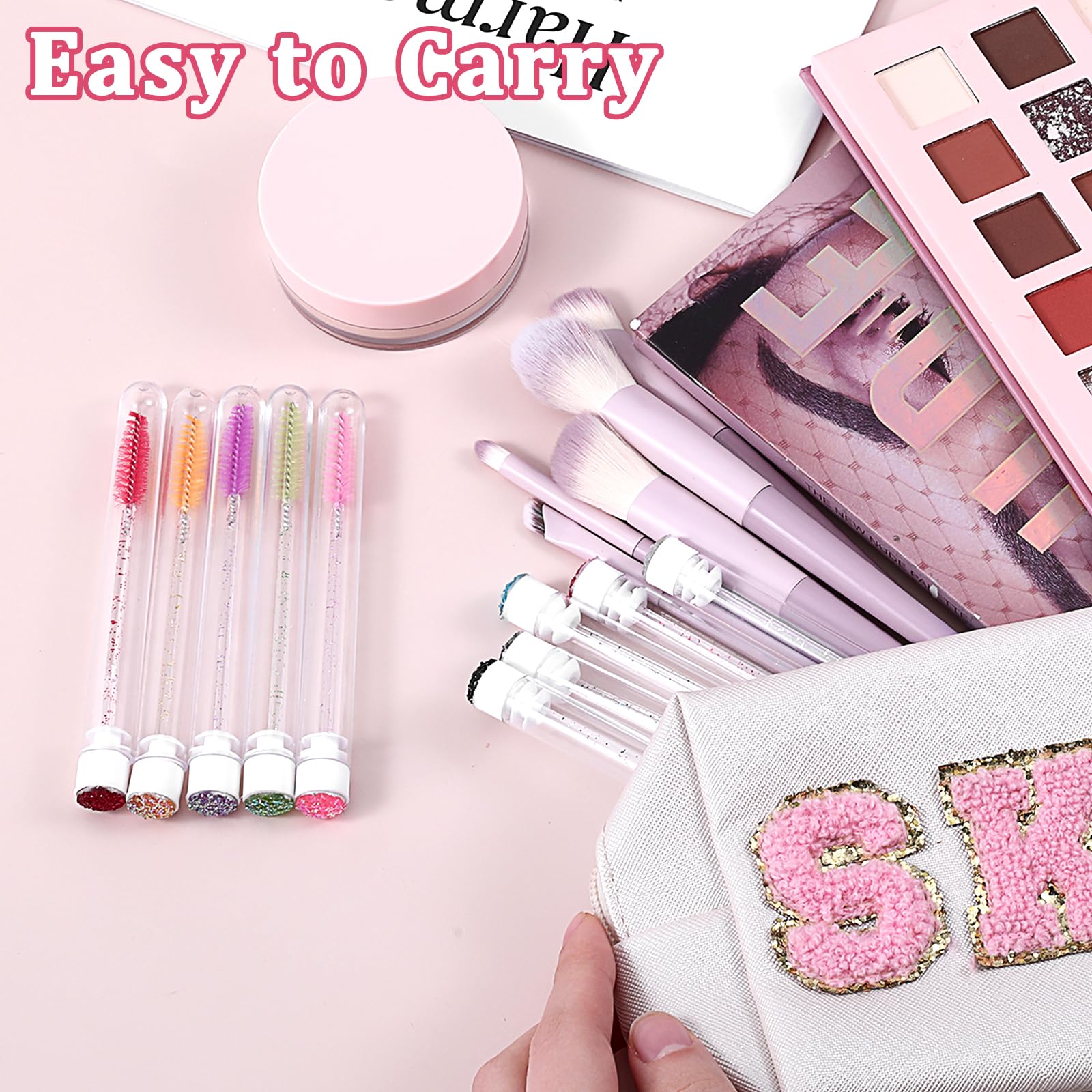 ZEYIYER 20 Pcs Disposable Mascara Wand Set with Tubes, Diamond Eyelash Brushes, Lash Wand Tubes, Makeup Eye Lash Spoolies with E