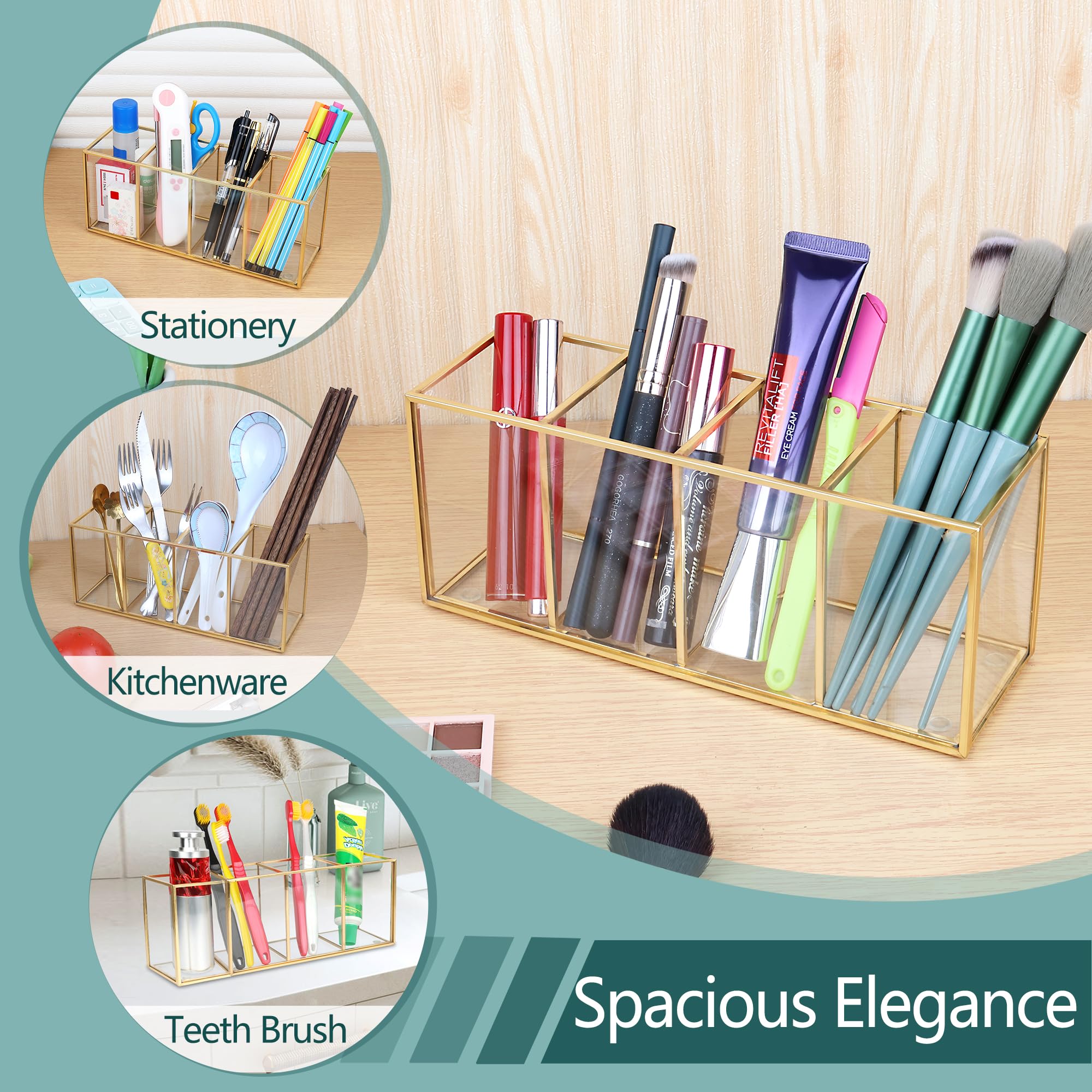 Elegantlife Clear Glass Makeup Brush Organizer,Luxurious Tempered Glass Cosmetics Brushes Storage Holder For Refined Bathroom De