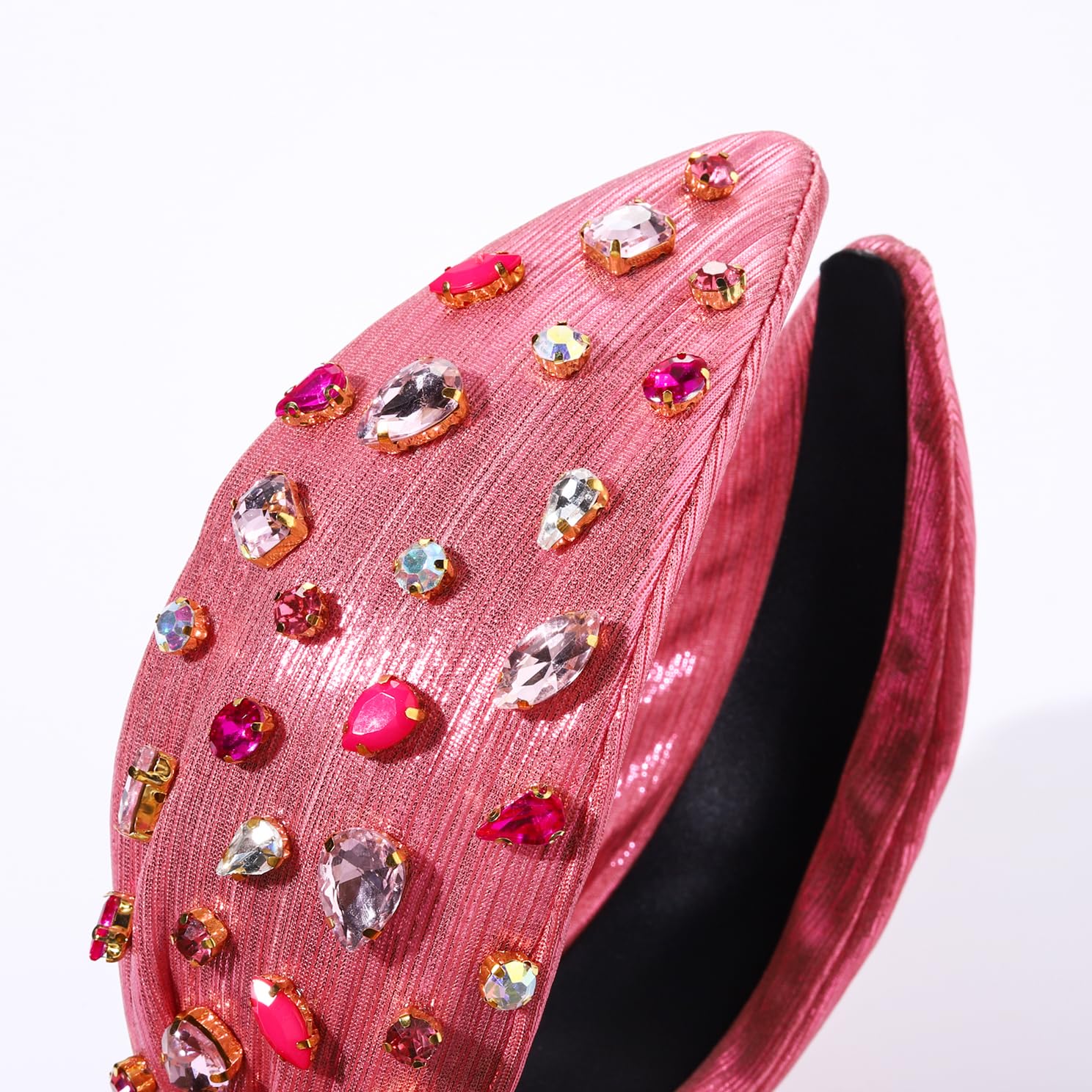 HEIDKRUEGER Crystal Knotted Headband Rose Red Beads Embellished Headband for Women Girls Sweet Fashion Hair Hoop Accessories (Pi