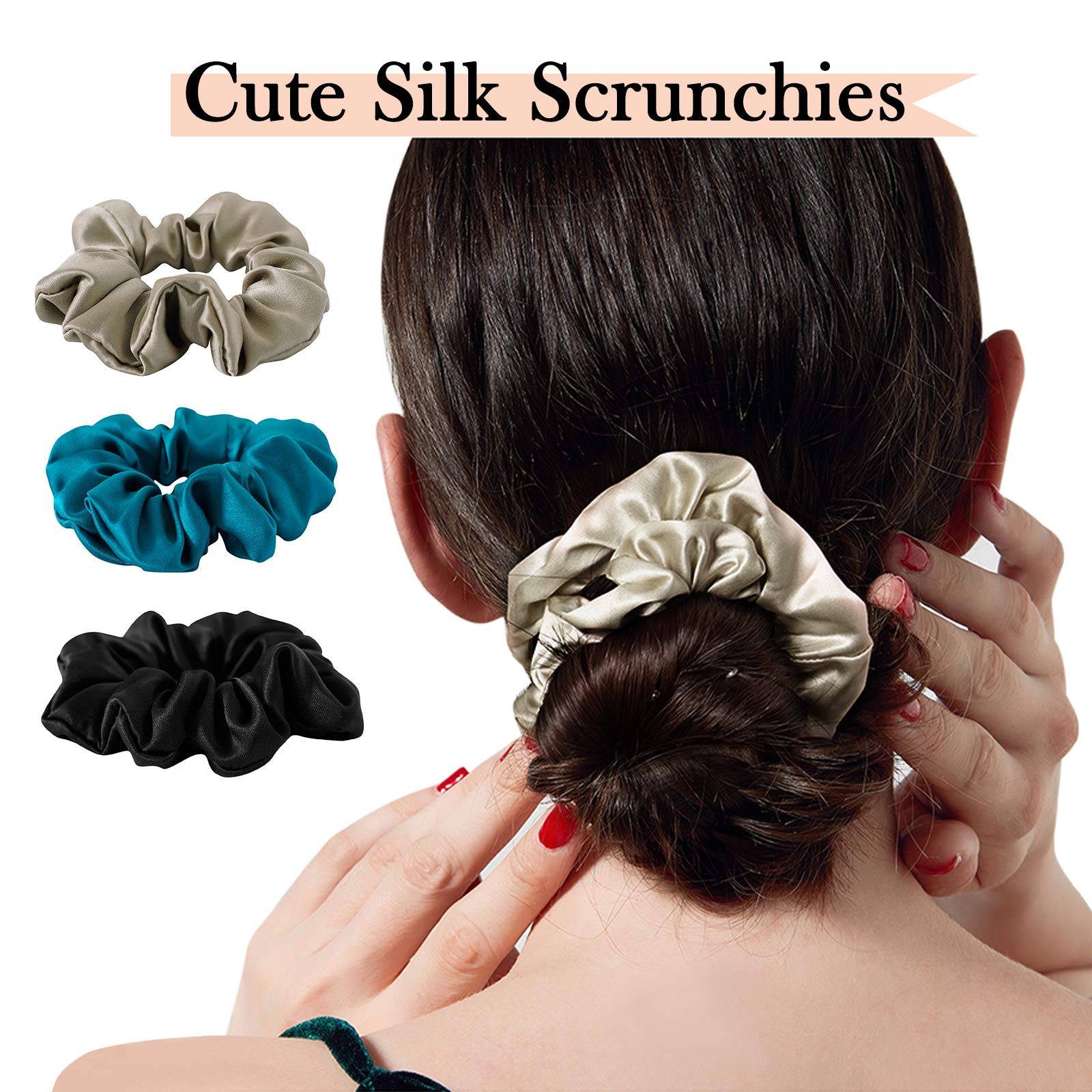 Sobonny Silk Scrunchies For Women Silk Hair Ties For Sleep And Night 100% Mulberry Silk Scrunchies For Hair Hair Accessories Fri