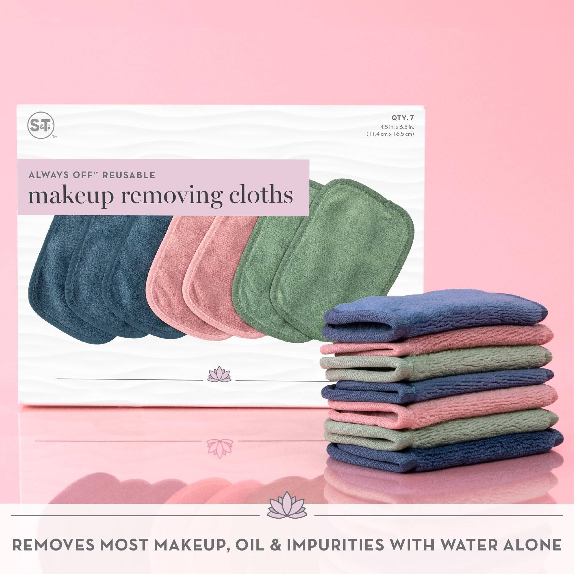 S&T Inc. Makeup Remover Wipes For Skin Care, Reusable Makeup Wipes With Laundry Bag, Travel Essentials, Assorted Colors, 4.5 Inc