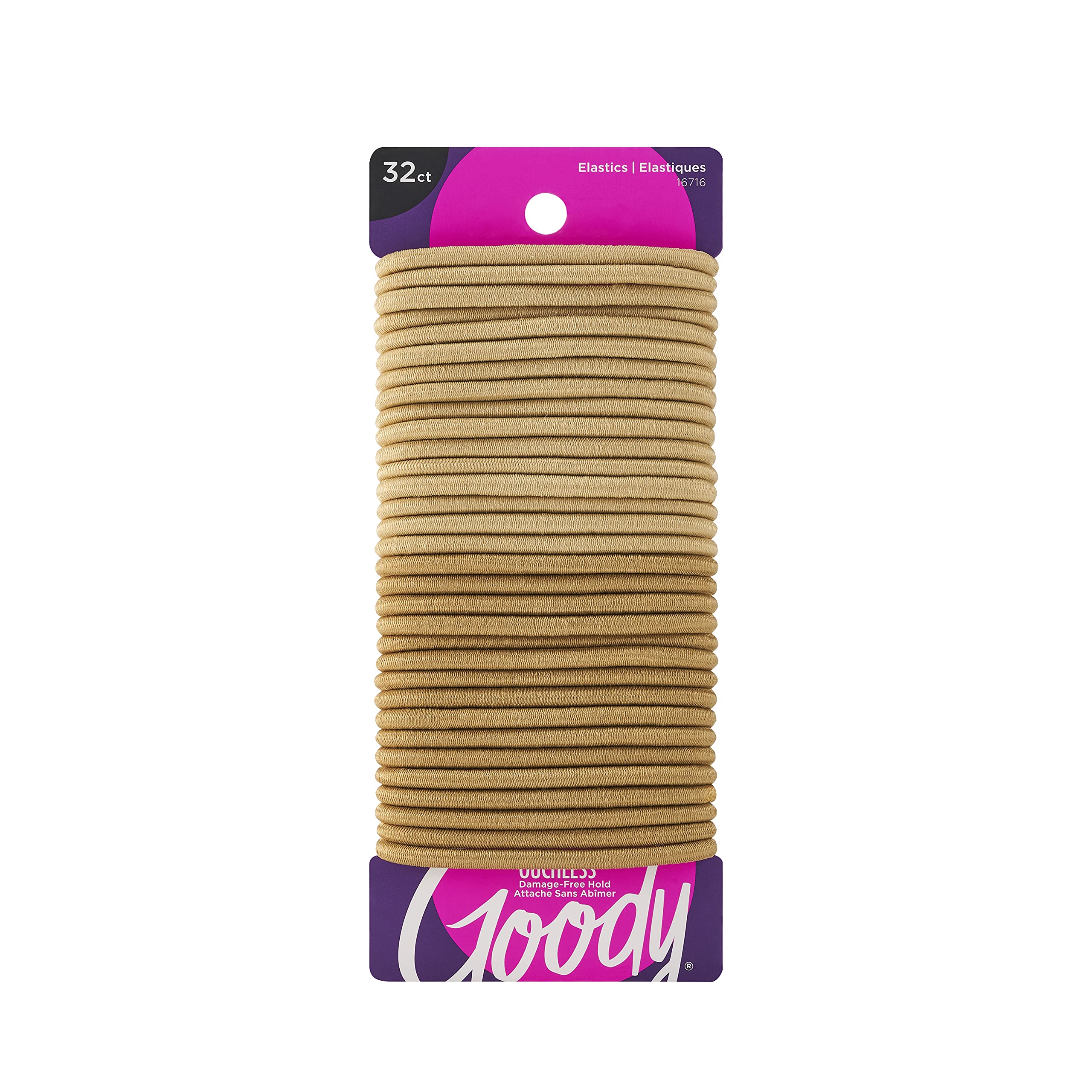 GOODY Ouchless Elastic Hair Tie, 32 Count, Blonde - Pain-Free, Slideproof for All Hair Types, Model 2089000