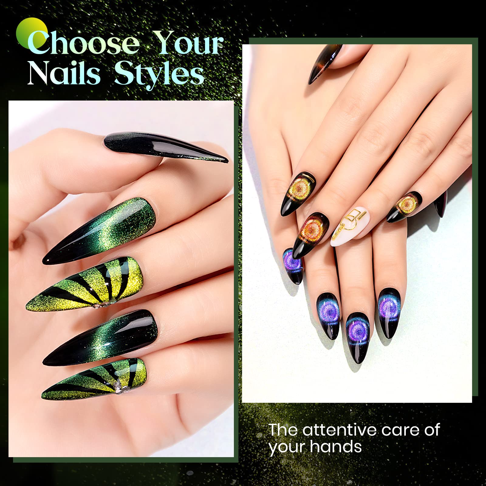 Mizhse 9D Cat Eye Gel Nail Polish, Magnetic Gel Polish Set 10 Ml 6 Colors With 2 Magnets, Chameleon Magic Galaxy Effect Nail Pol