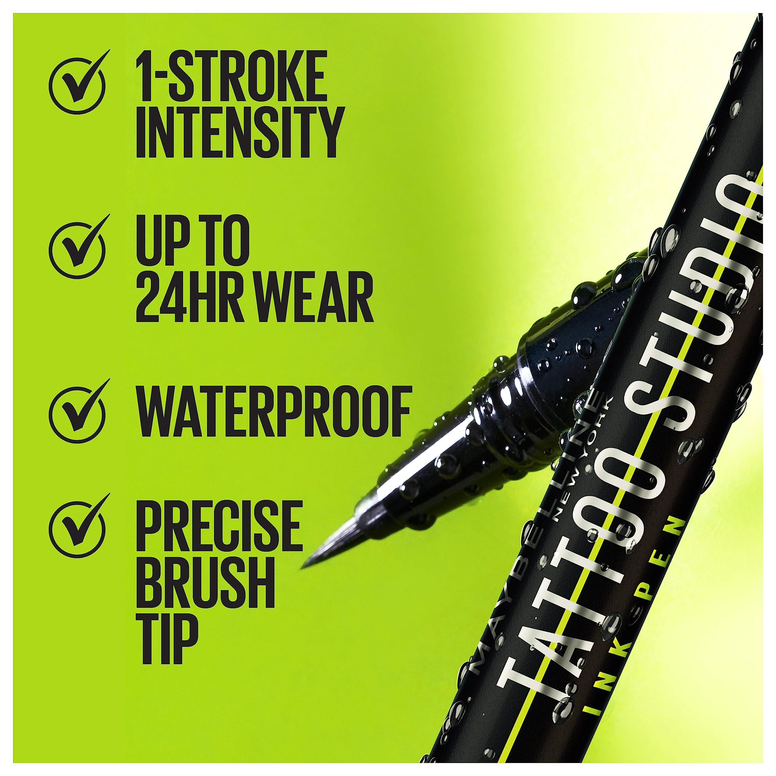 Maybelline Tattoo Studio Ink Pen Eyeliner, Waterproof & Smudge Resistant Liner, Up To 24 Hours Eye Makeup Wear, Jet Black, 1 Cou