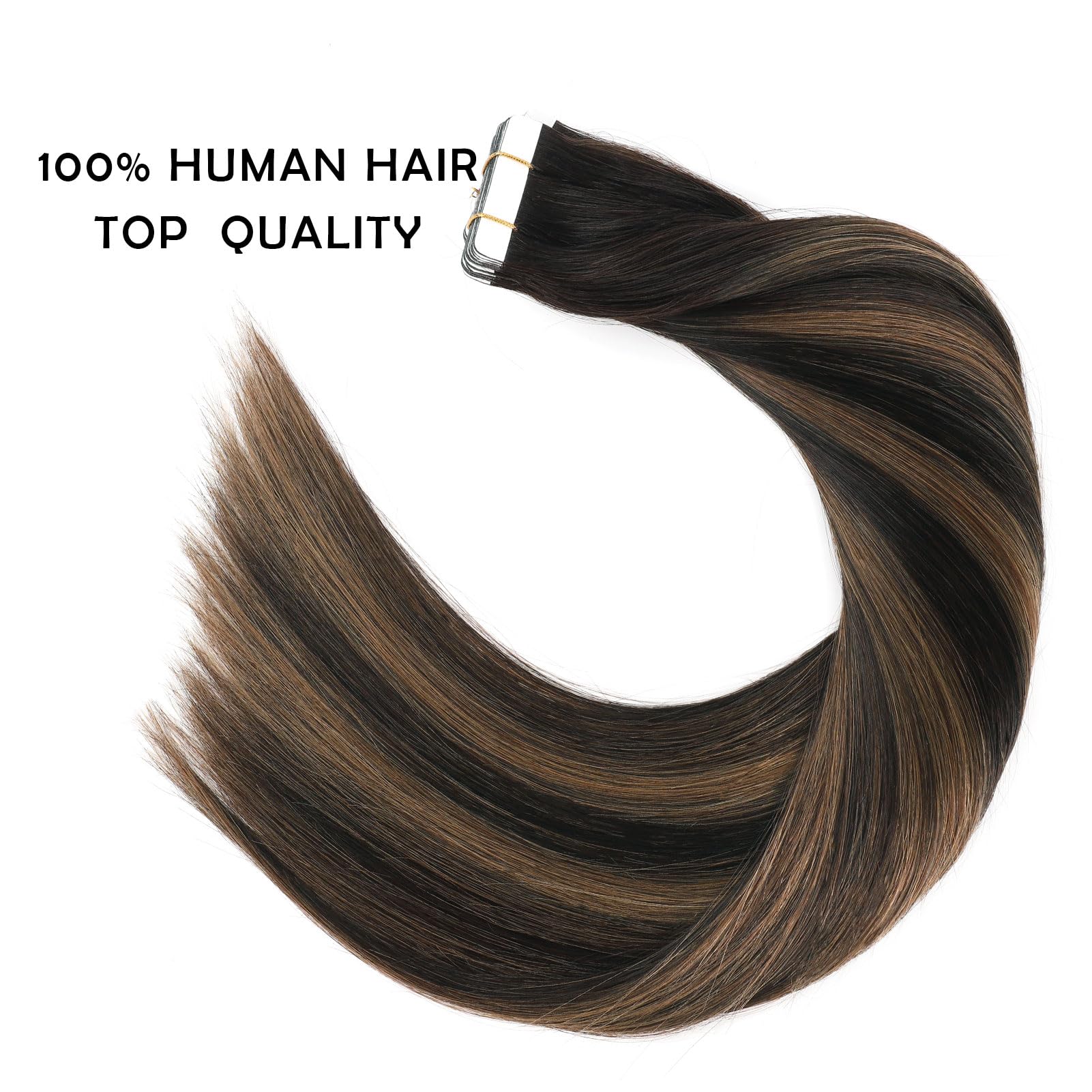 Sassina 14 Inch Invisible Double Sided Reusable Human Hair Tape In Extensions Dark Brown To Chestnut Brown Thick Skin Weft Remy