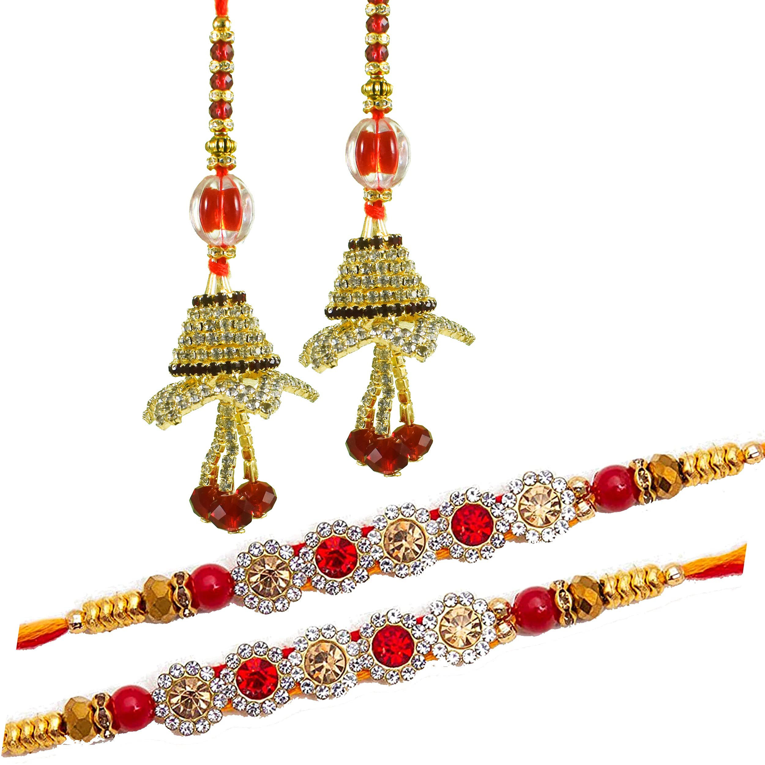 Urvi Creations 2 Pcs Red Stone Rakhi With 2 Diamond Bhabhi Bangle Lumba Rakhi For Brother Bhaiya Bhai Kids Rakhi Gift For Raksha
