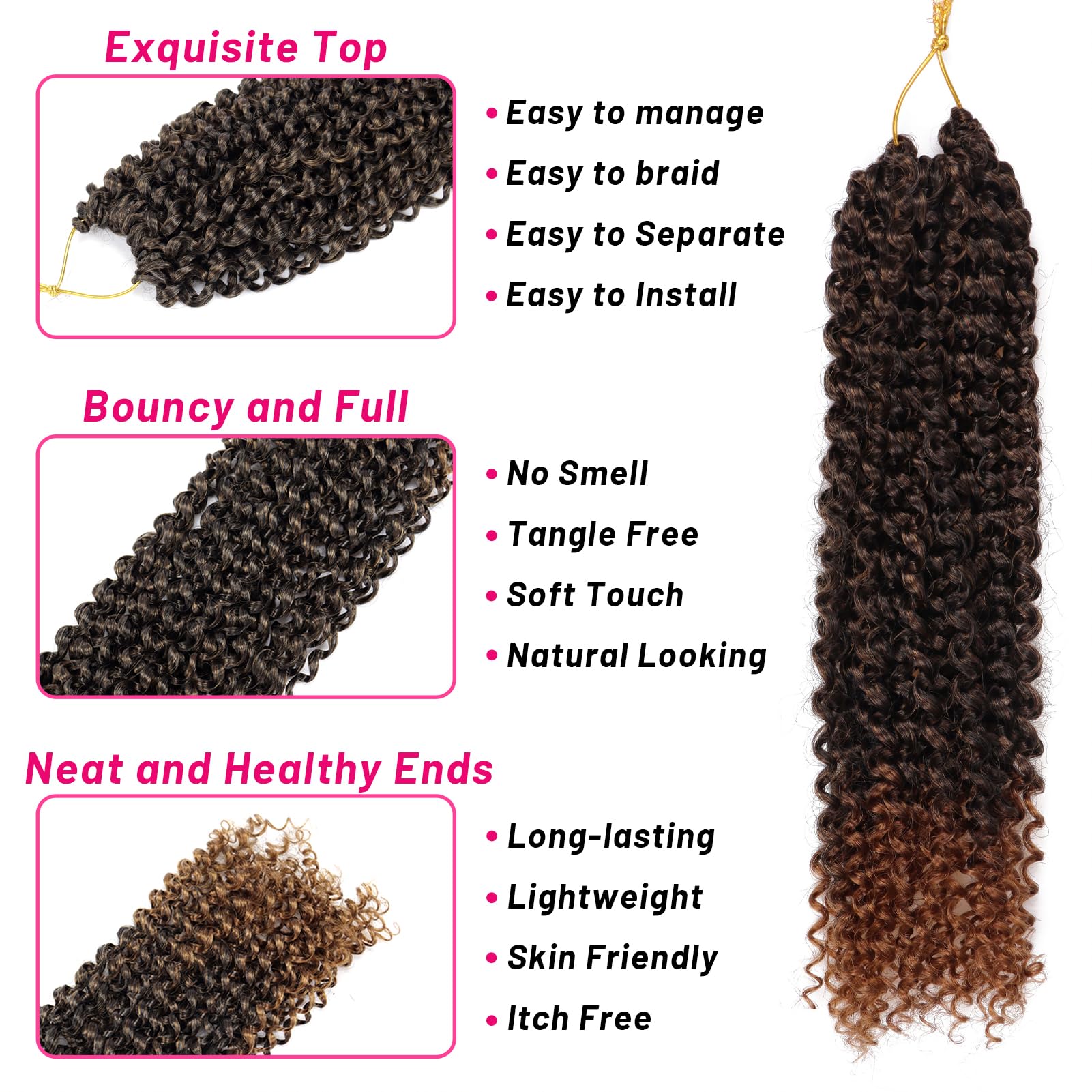 Dorsanee Ombre Brown Passion Twist Hair 14 Inch 7 Packs Water Wave Crochet Hair Long Bohemian Curly Braiding Hair For Butterfly