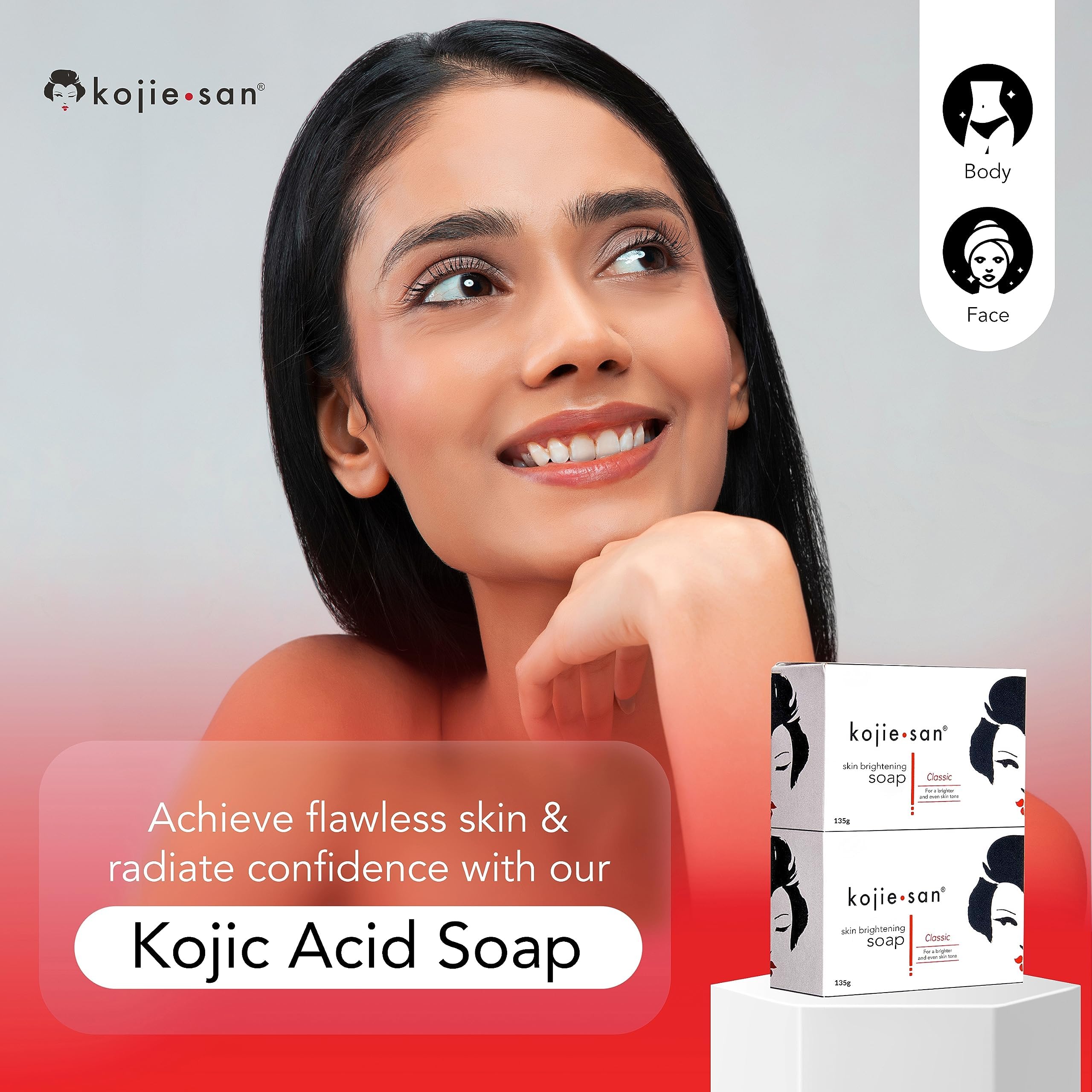 Kojie San Skin And Body Soap - Original Kojic Acid, Dark Spot Remover Soap Bar With Coconut & Tea Tree Oil - 135G X 6 Bars With
