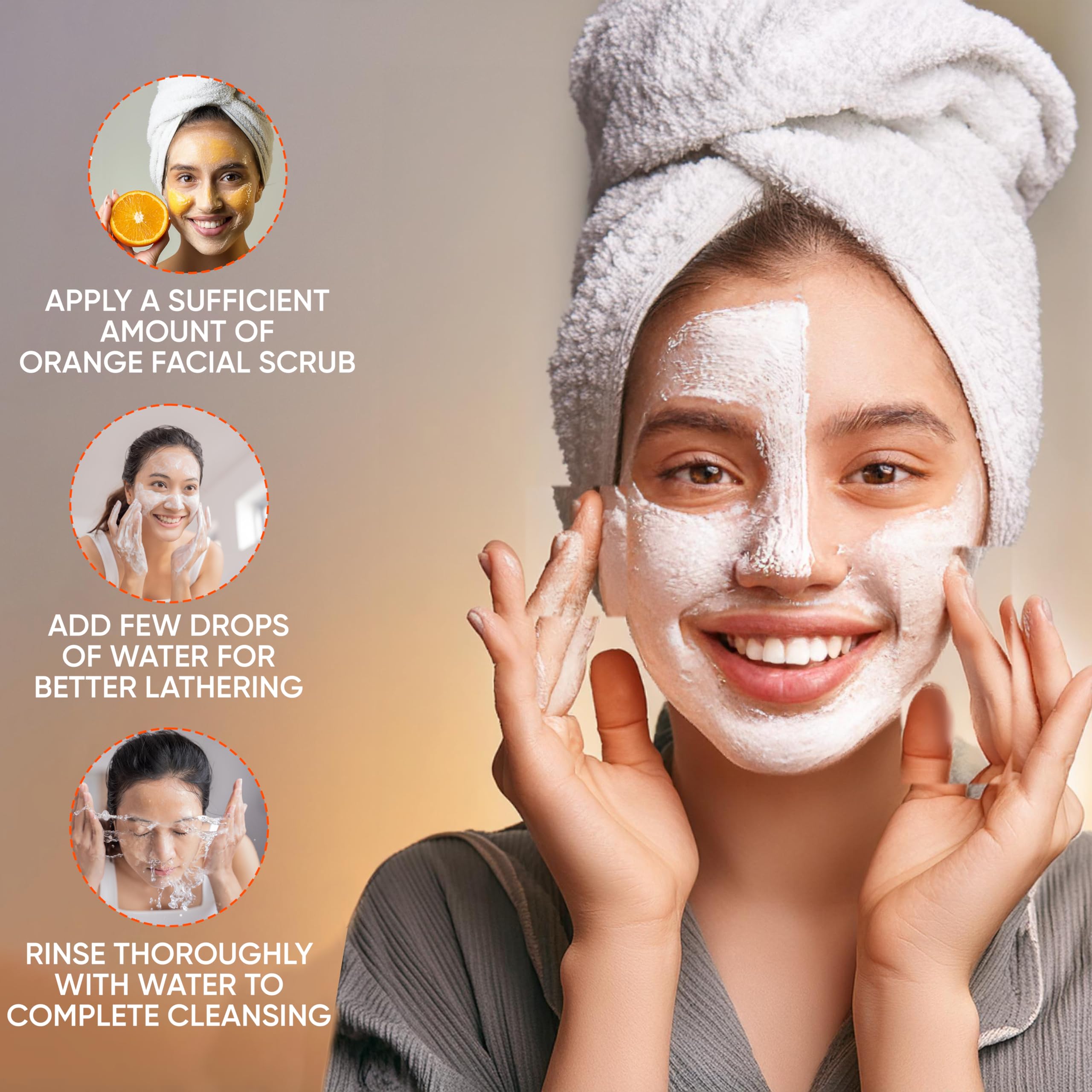 Herboganic Orange Peel Herbal Facial Scrub - Natural Citrus Exfoliants for Gentle Skin Cleansing and Rejuvenation - Suitable for