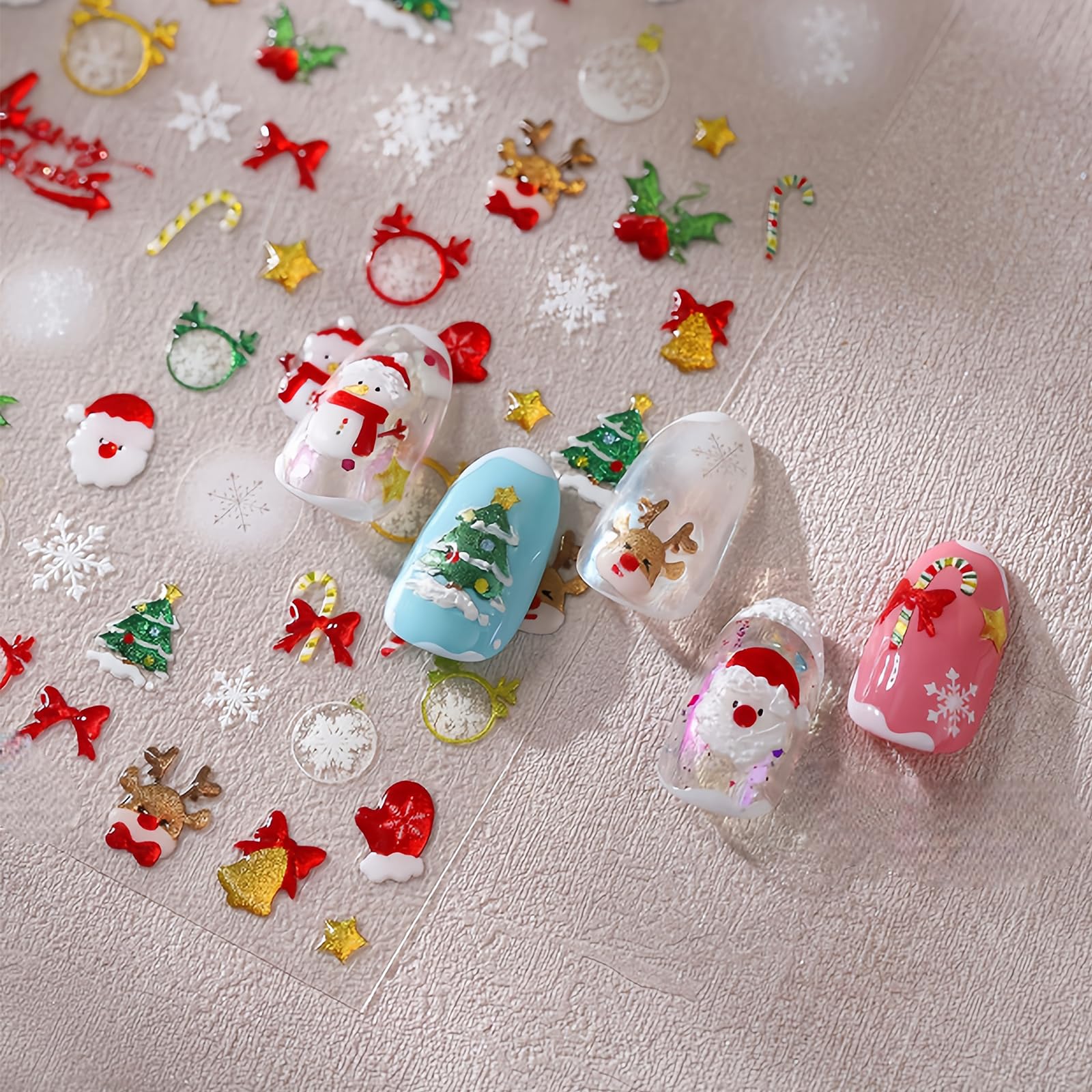 Christmas Nail Stickers Winter Snowman Snowflake Nail Art Stickers 5D Jelly Relief Cute Elk Santa Claus Christmas Snowflake Nail
