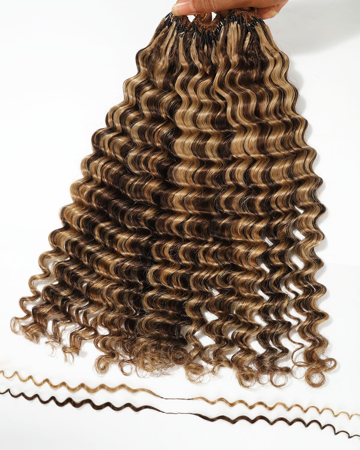 BEEOS Highlights Crochet Human Hair Deep Wave, P4/27 Brown with Honey Blonde Pre-Separated Knotless Crochet Human Hair for Women