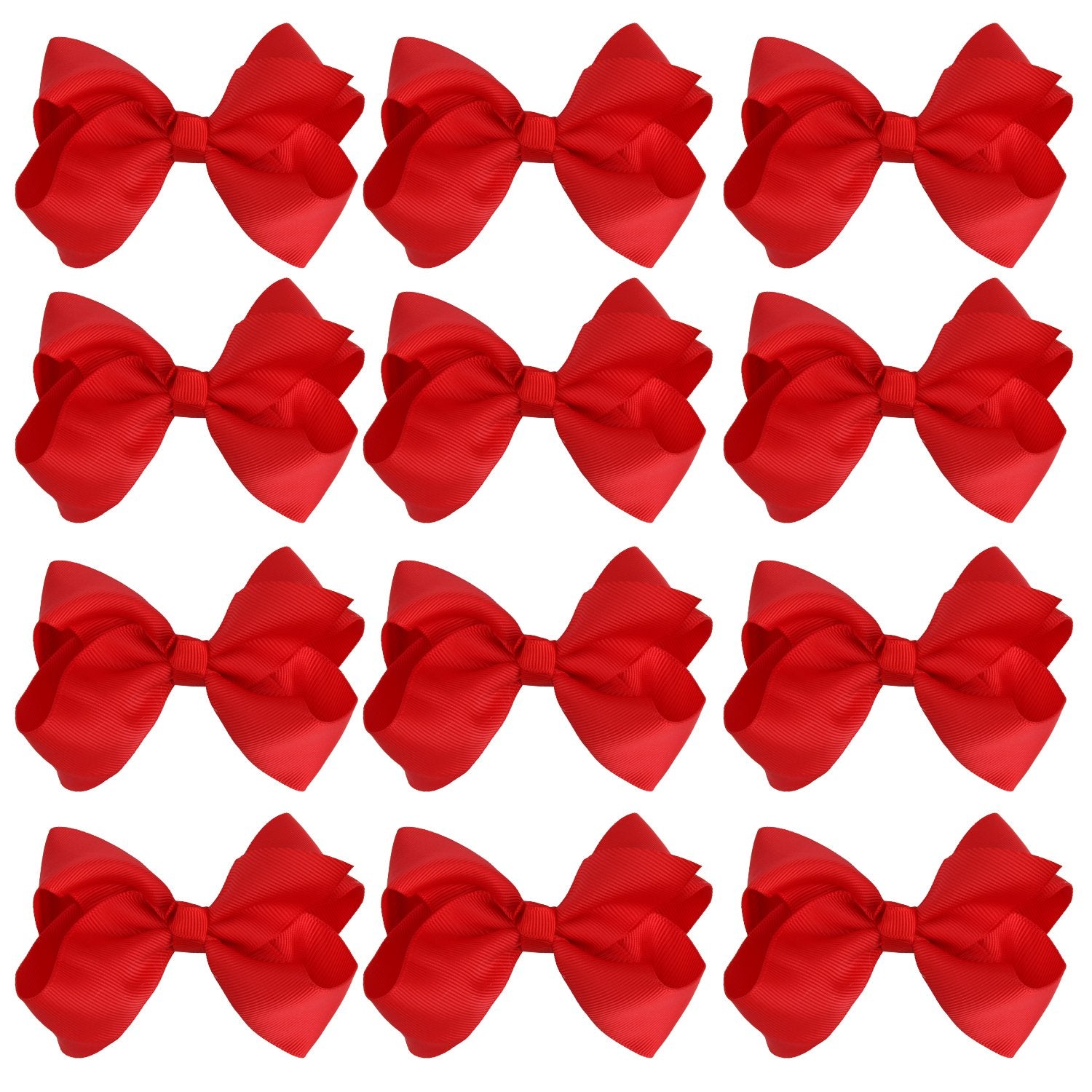 4 Inch Boutique Girls Hair Bows Hair Clips for Baby Girls Toddlers 12 Pcs Solid Color(Red)