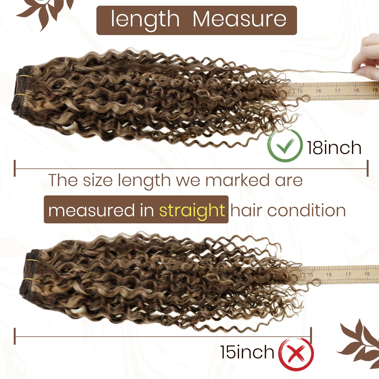 Hetto Curly Clip in Human Hair Extensions 22 Inch #P4/27 Dark Brown Highlight Honey Blonde 7Pcs 105g