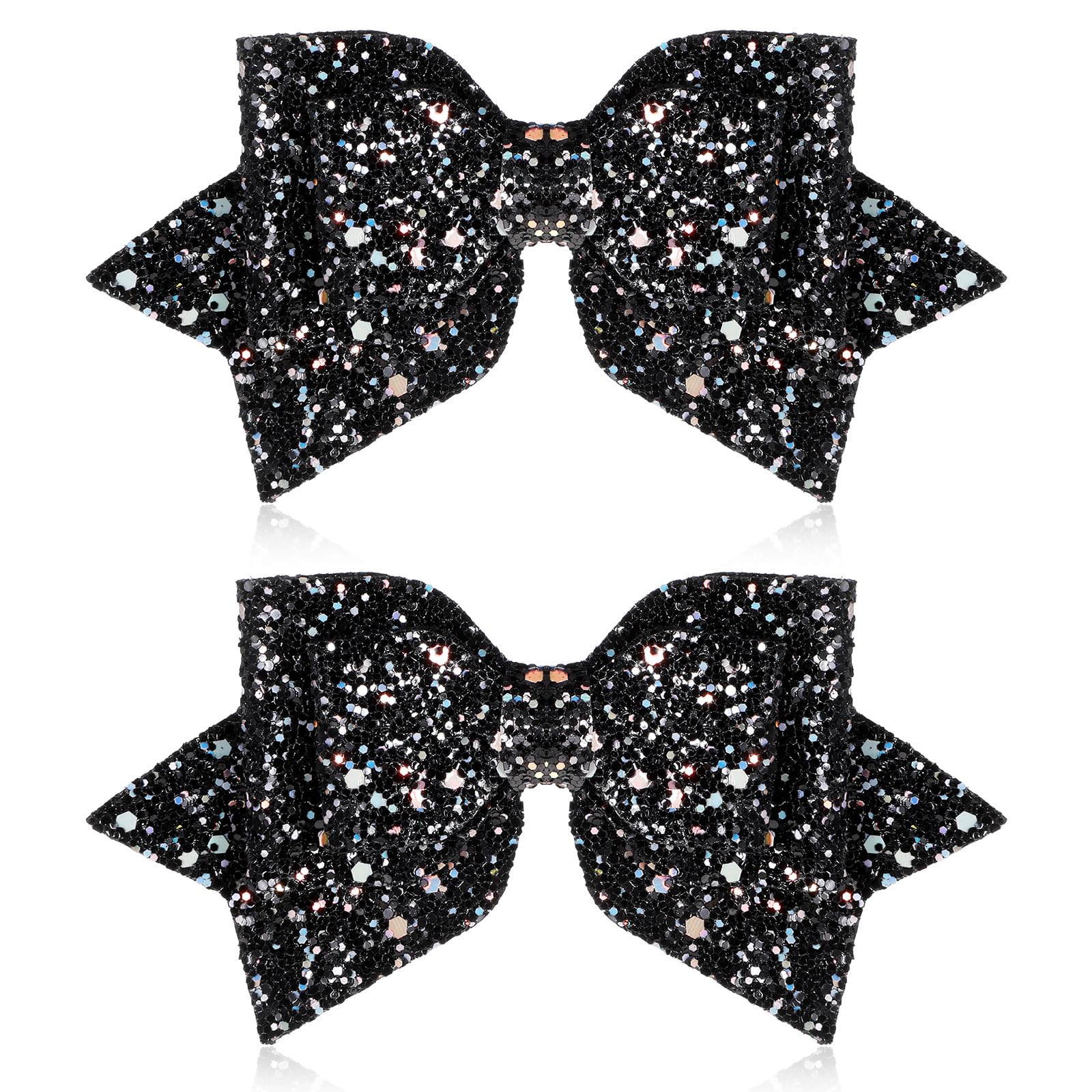 2 Pcs Sparkly Sequin Hair Clips, 5 Inch Glitter Black Hair Bows for Girls Sparkly Double Bowed Accessories Glitter Sequin Boutiq