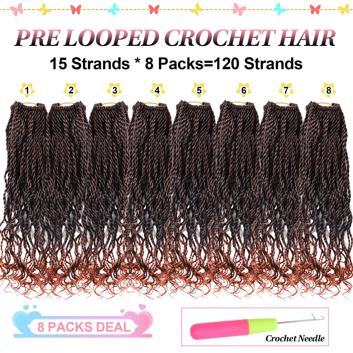Wavy Senegalese Twist Crochet Hair Ginger 8 Inch Pre Looped Short Crochet Hair With Curly Ends 8 Packs Curly Crochet Hair For Bl