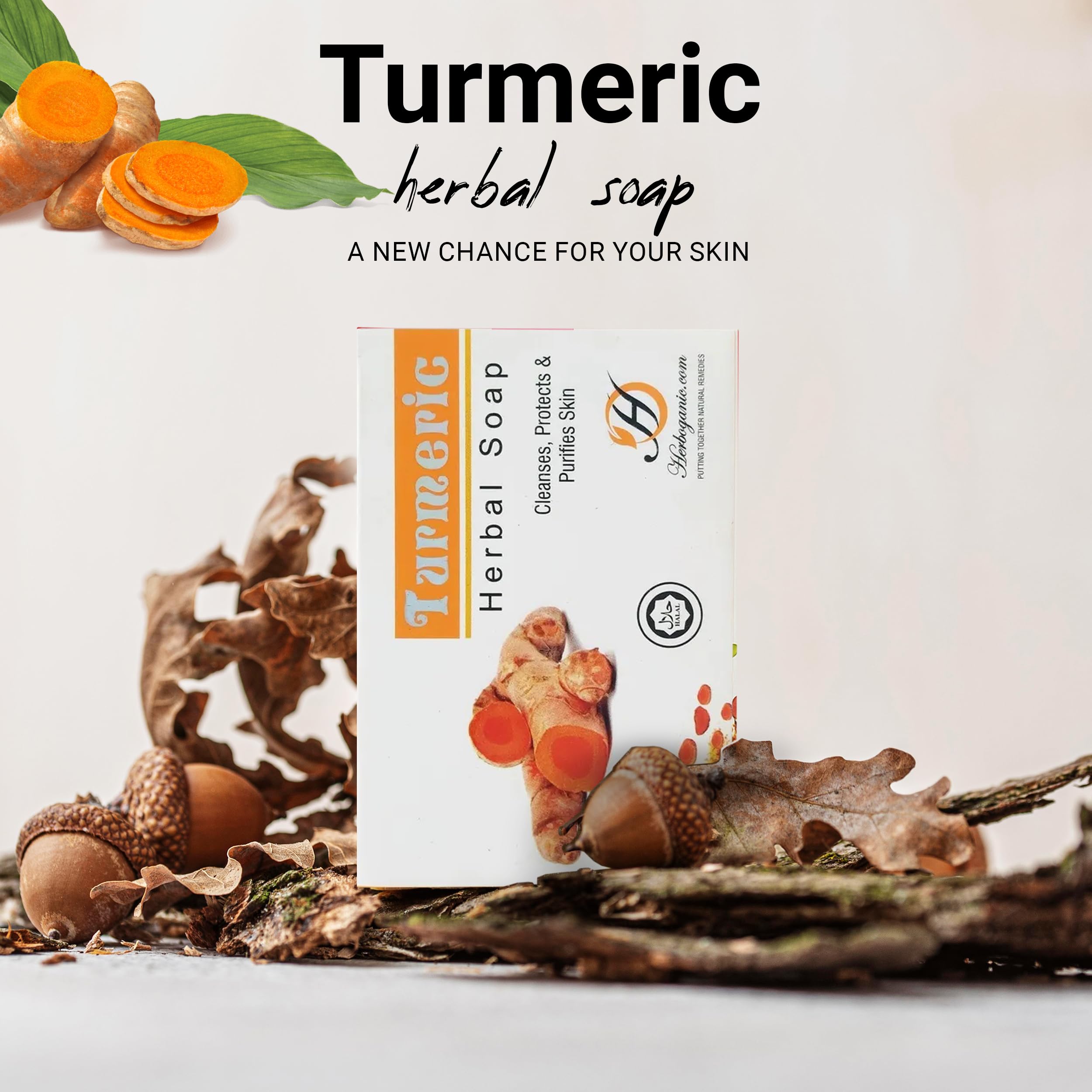 HERBOGANIC Turmeric Herbal Soap | Herbal Bar Soap with Benefits of Turmeric | Nourishes Skin | For Healthy, Radiant Skin | All N