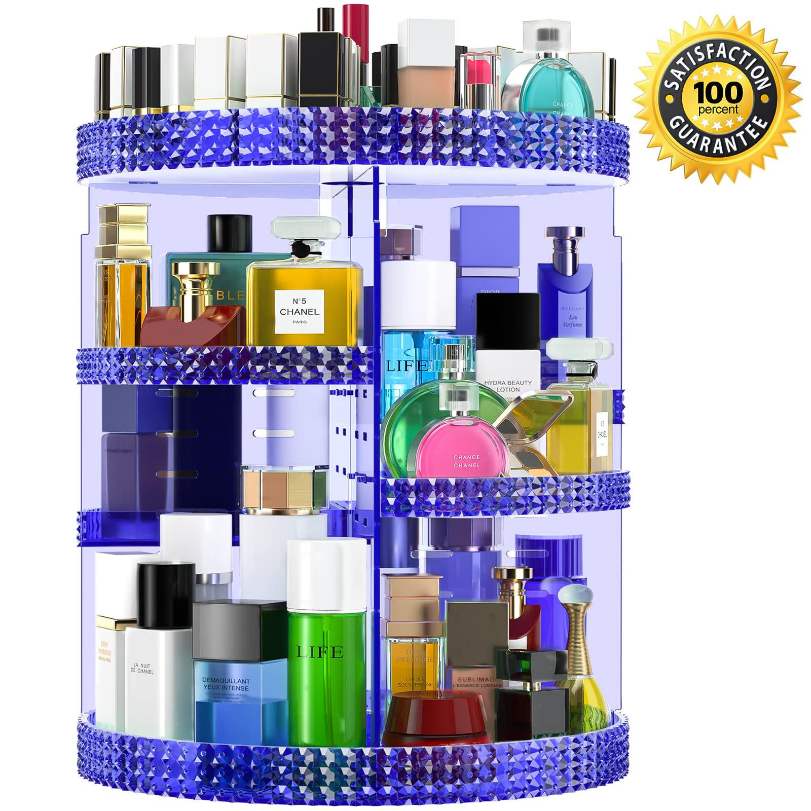 360 Large Rotating Makeup Organizer Countertop, Blue Acrylic Makeup Organizers, Organizador De Perfumes, 7 Layers Large Make Up