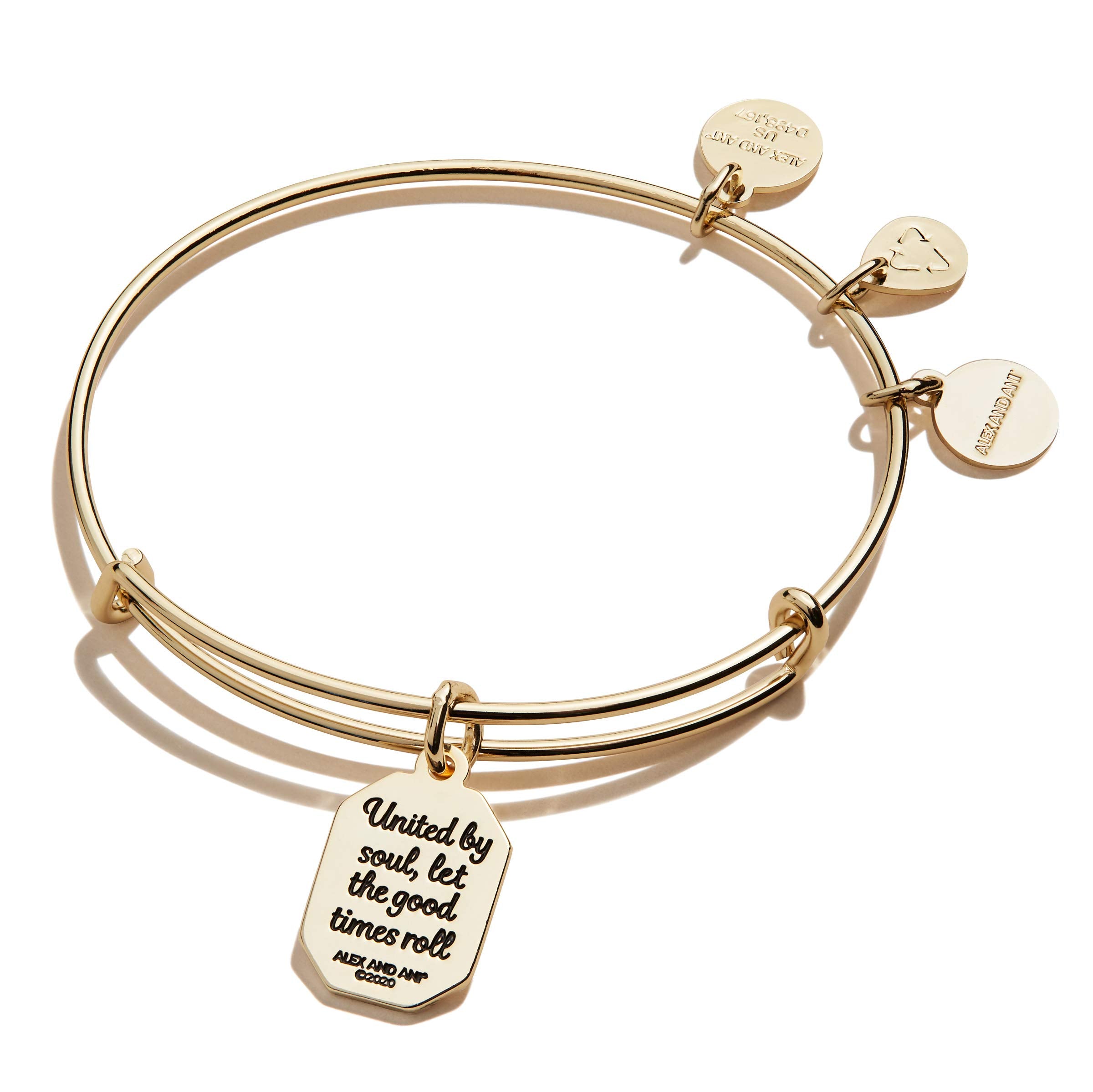 Alex and Ani Because I Love You Friend Expandable Wire Bangle for Women, United by Soul, Let The Good Times Roll Charm, Shiny An