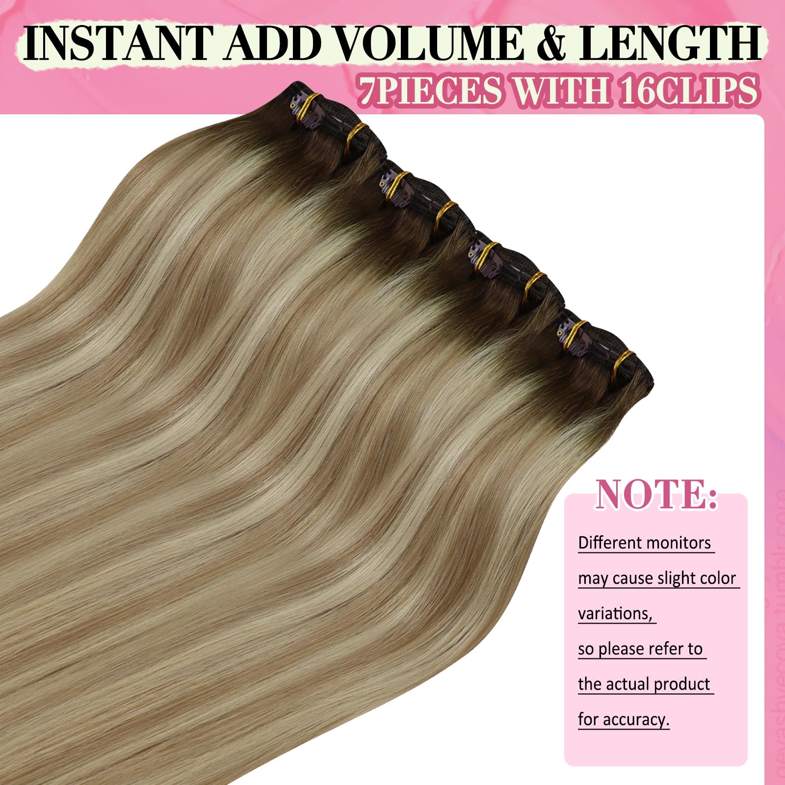 YoungSee Clip on Extensions Brown Ombre Clip in Hair Extensions Dark Brown Ombre Light Brown with Blonde Hair Extensions 12Inch