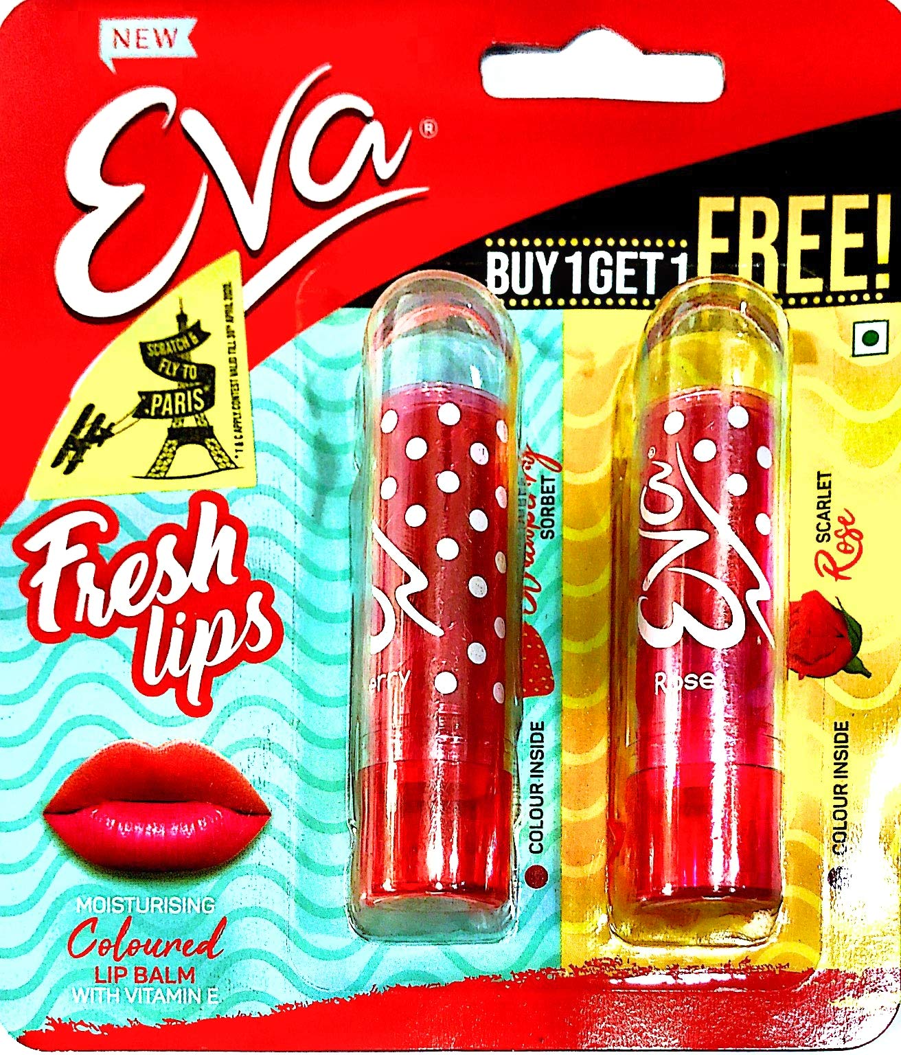 Eva Fresh Coloured Lip Balm (Buy One Get One Free) (Strawberry Sorbet & Scarlet Rose)