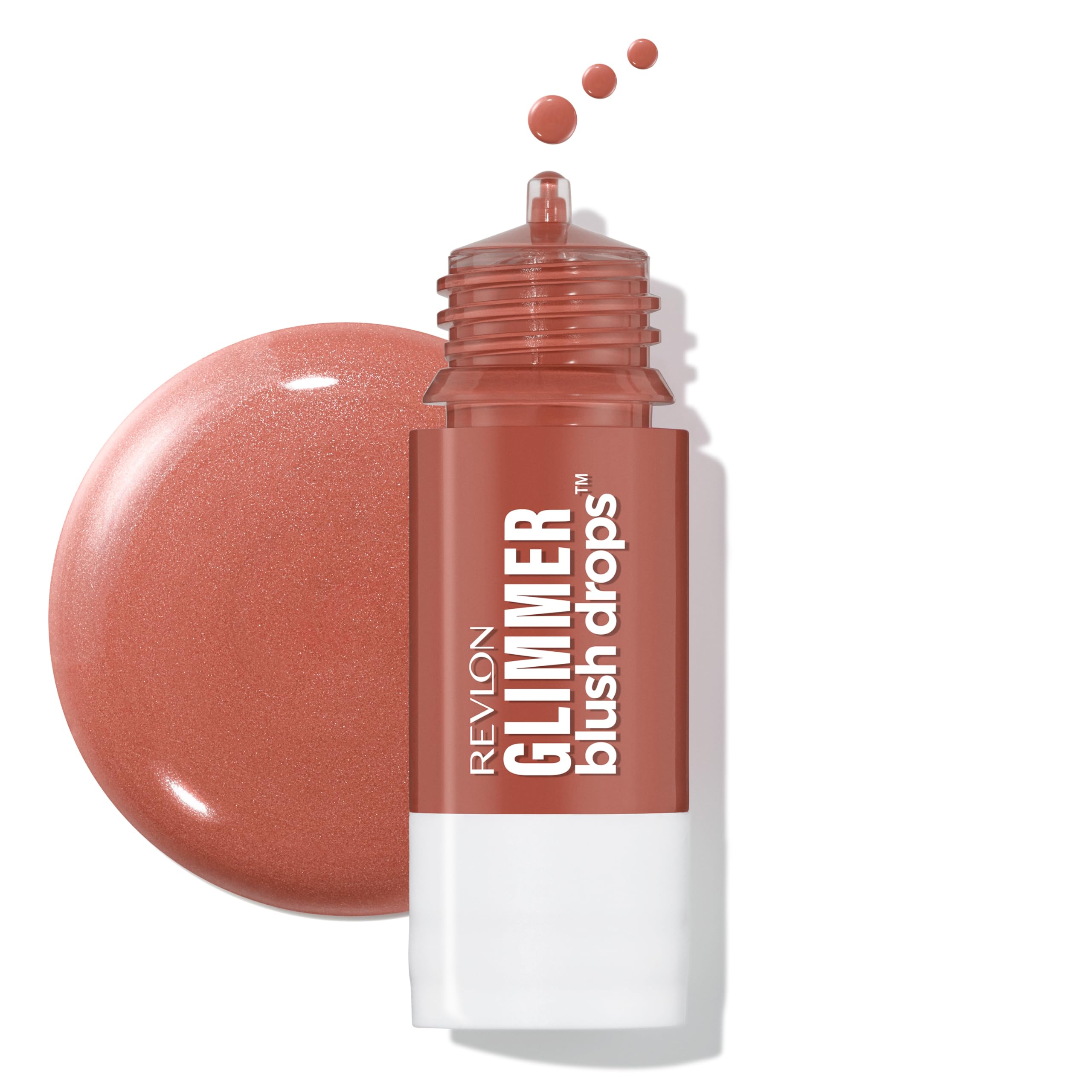 Revlon Glimmer Blush Drops, Liquid Blush for Cheeks, Liquid to Velvety Powder Finish, Glowy, High Pigment, 101 Coralicious, 0.32