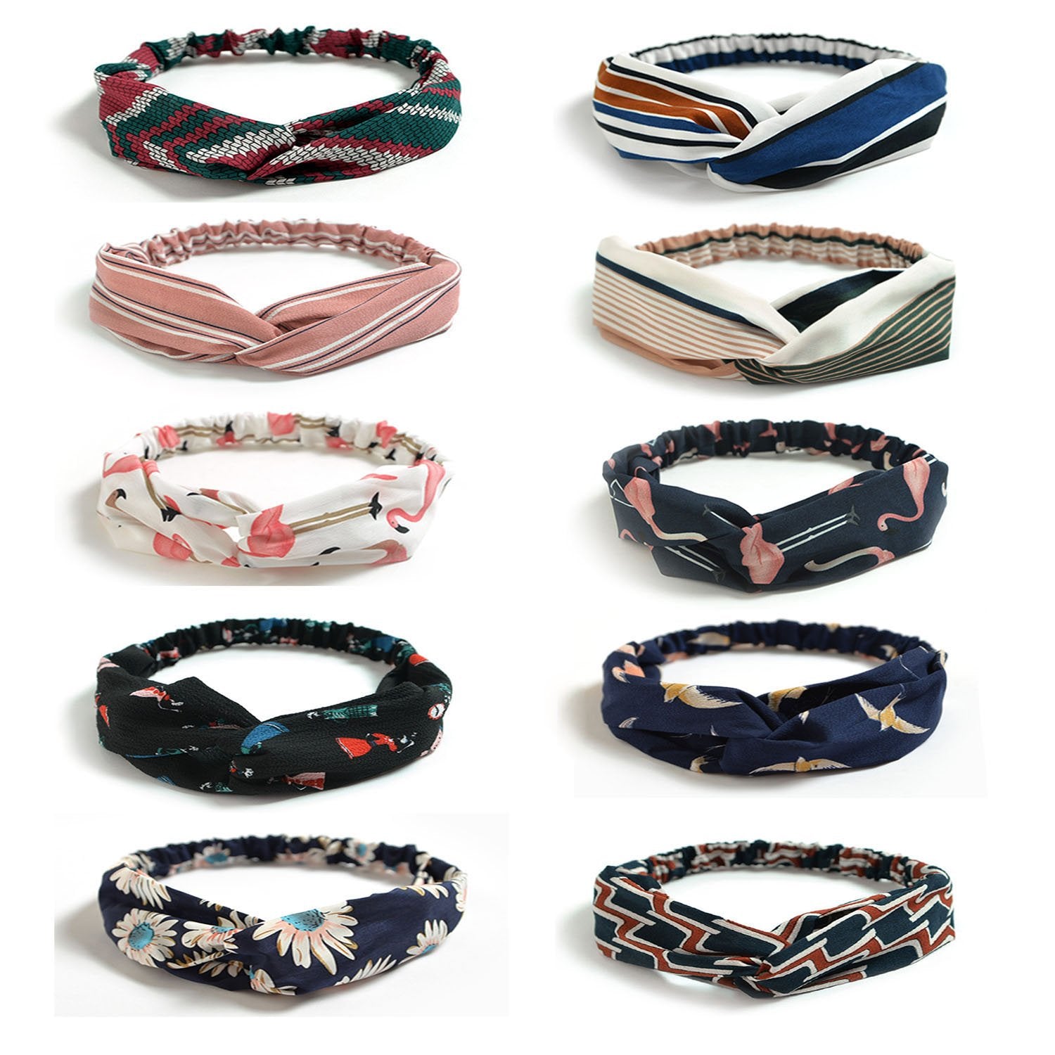 DRESHOW 10 Pack Boho Headbands for Women Girls Criss Cross Elastic Hair Bands Yoga Flower Headwraps Accessories