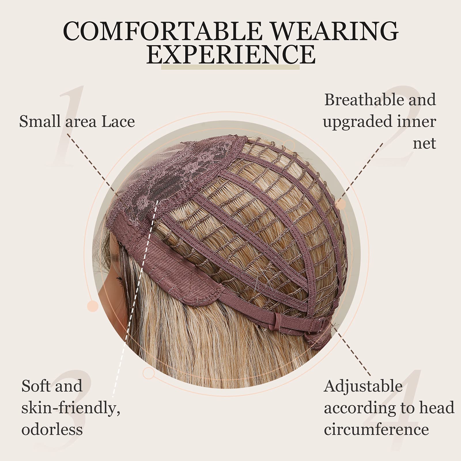 HAIRCUBE Ombre Blonde Bob Wig Shoulder Length Wigs for Women Dark Brown Roots Middle Part Heat Resistant Fibre Synthetic Wig Dai