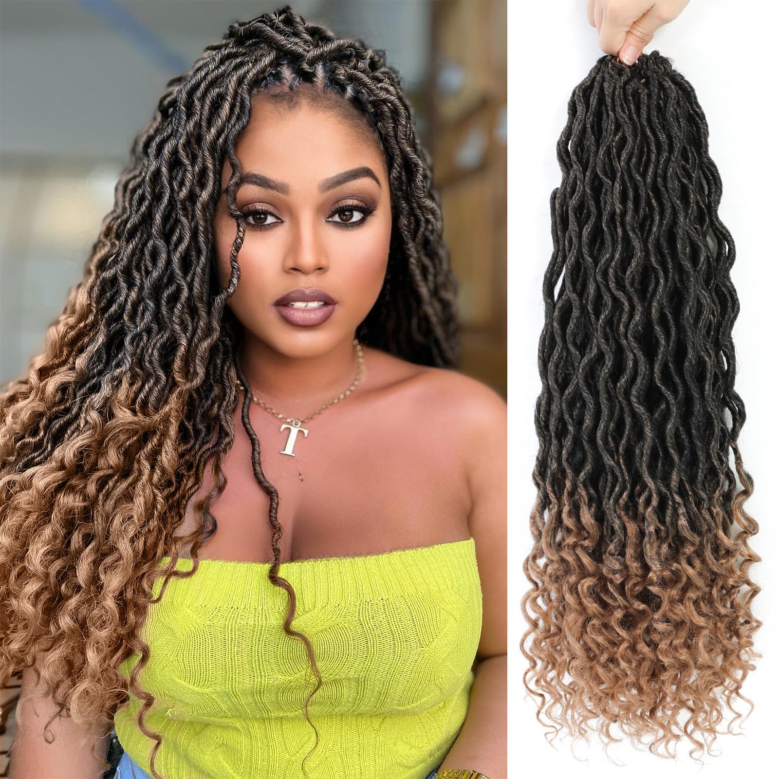 Goddess Locs Crochet Hair 20 Inch 6 Packs Crochet Goddess Locs with Curly ends Pre Looped Goddess Faux Locs Crochet Hair for Bla