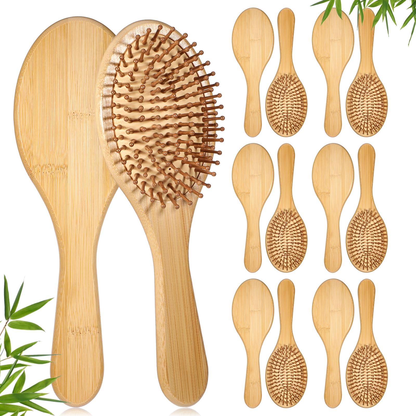 AOZUO 12 Pcs Bamboo Hair Brush Bulk Natural Wooden Paddle Brush AntiStatic Wooden Hair Brush Lightweight Massage Scalp Combs De
