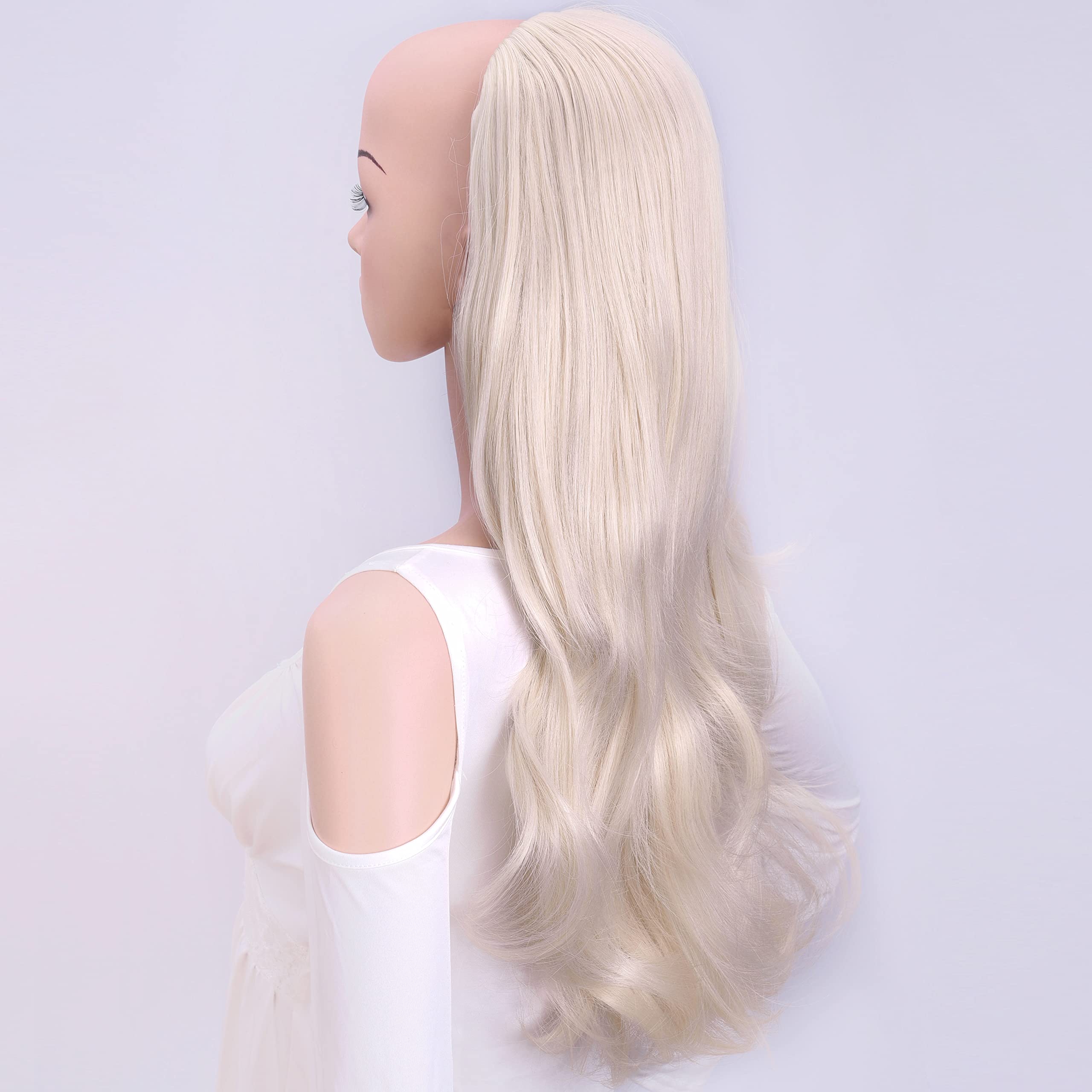 24'' Long Straight Wavy Clip in Half Head Tied Wig Synthetic Hair Extensions For Women 210g 13#