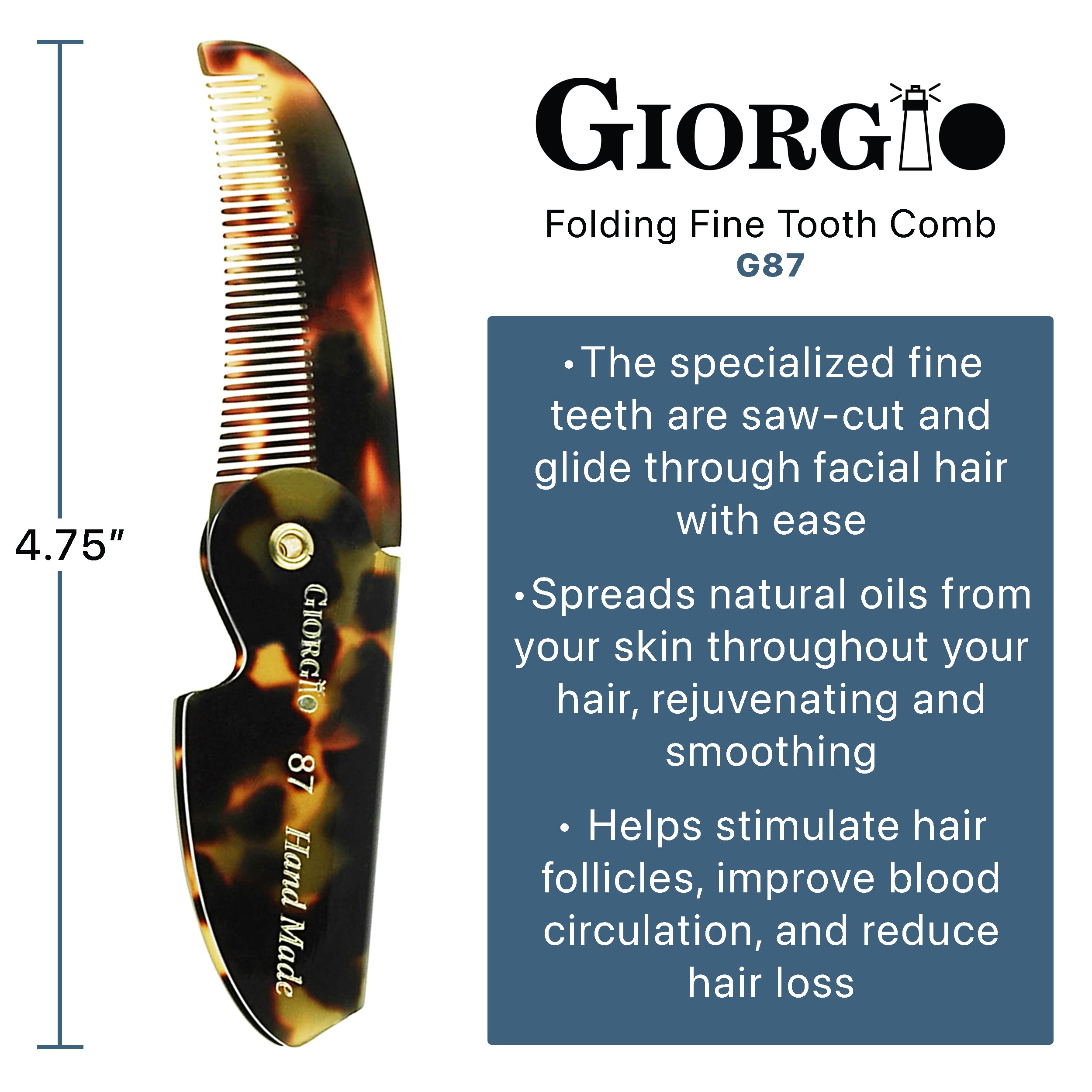 Giorgio G87 4.5 Inch Mustache And Beard Comb For Men, Small Pocket Grooming Comb For Everyday Hair Care - Handmade, Saw-Cut, And