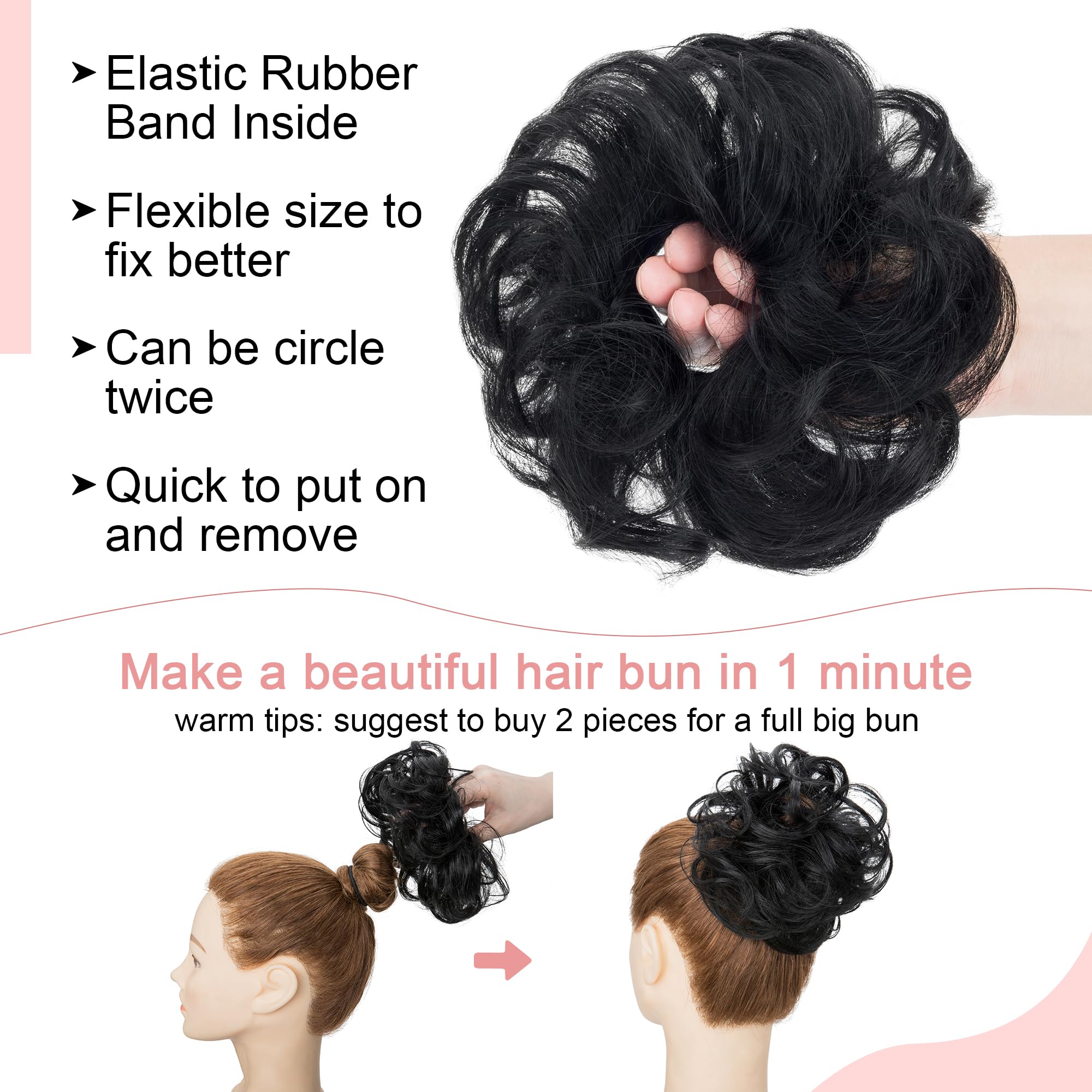 SEGO Human Hair Messy Bun Hairpieces Real Scrunchies Wavy Curly Tousled Updo Donut Chignon Ponytail Extensions for Women Girls-#