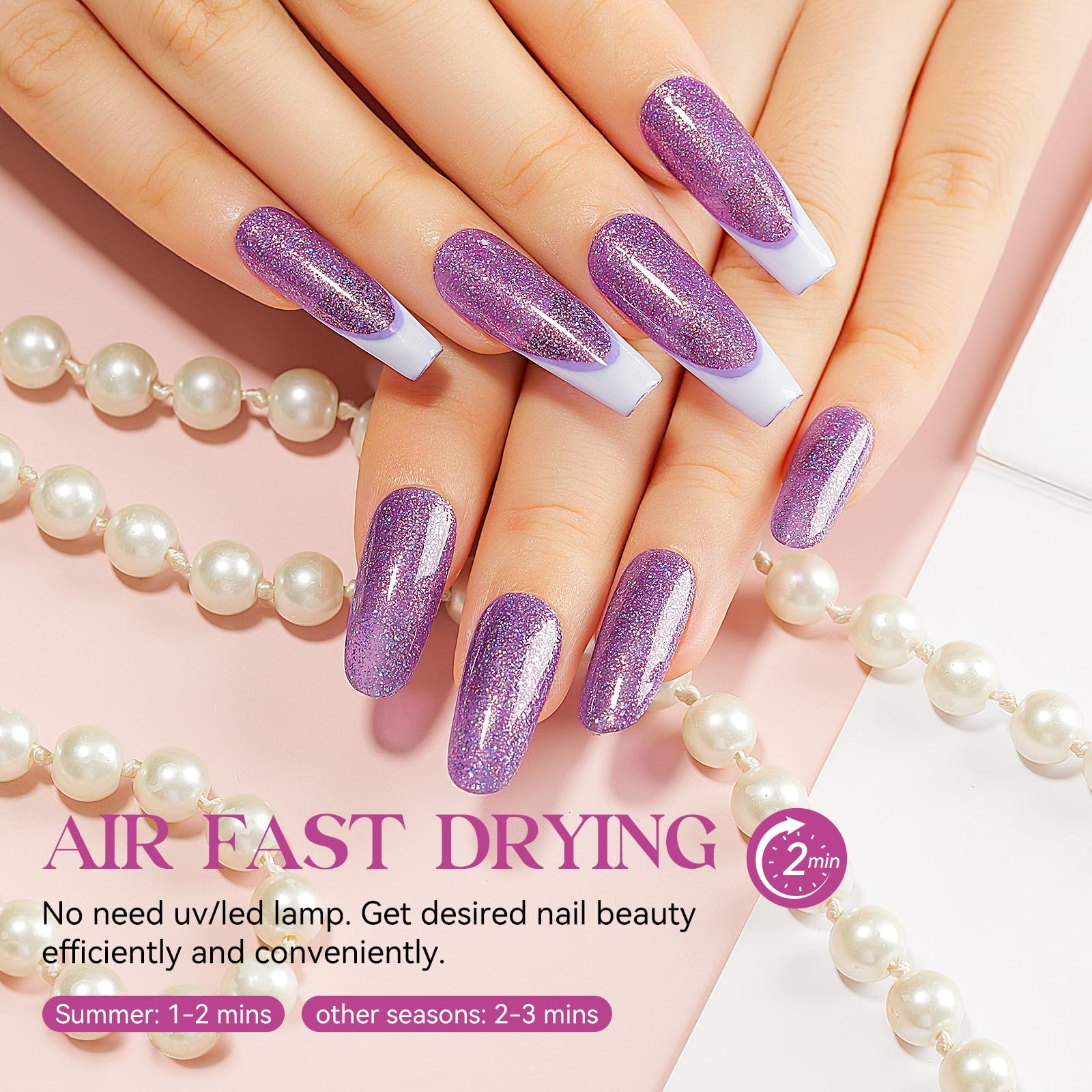 Mizhse Air Drying Fast Nail Polish, Glitter Purple Nail Polish Non Gel Quick Dry, 15Ml/0.5 Fl Oz Regular Sparkle Shimmery Oil-Ba