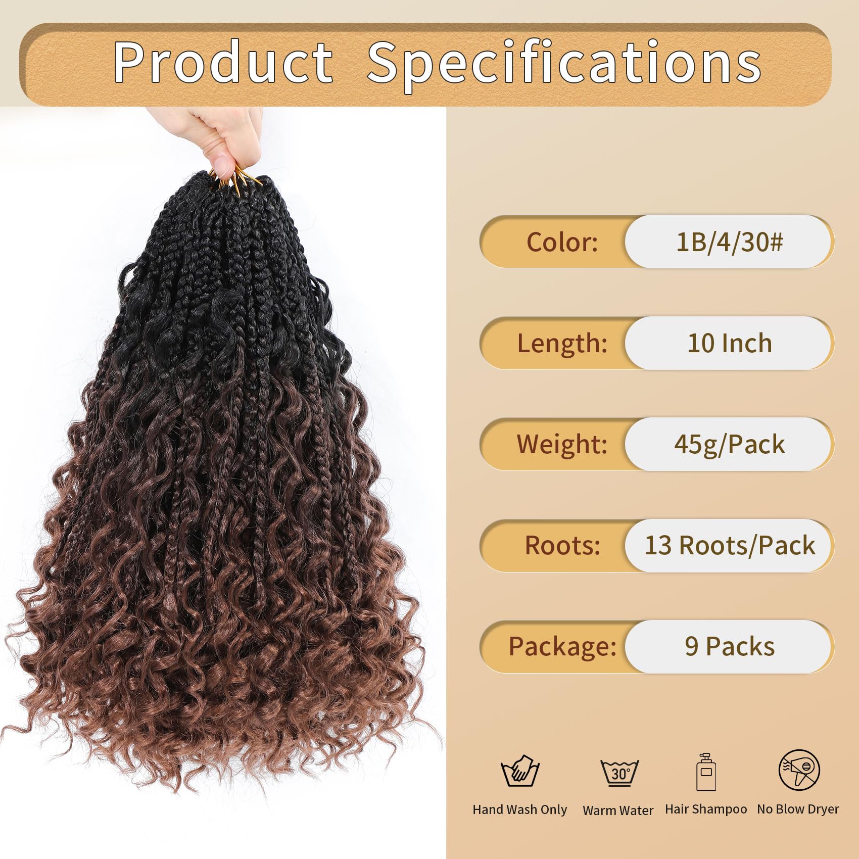 Karida 9 Packs Goddess Box Braids Crochet Hair 10 Inch, Boho Crochet Braids With Curly Ends, Pre-Looped Crochet Box Braids, Boho
