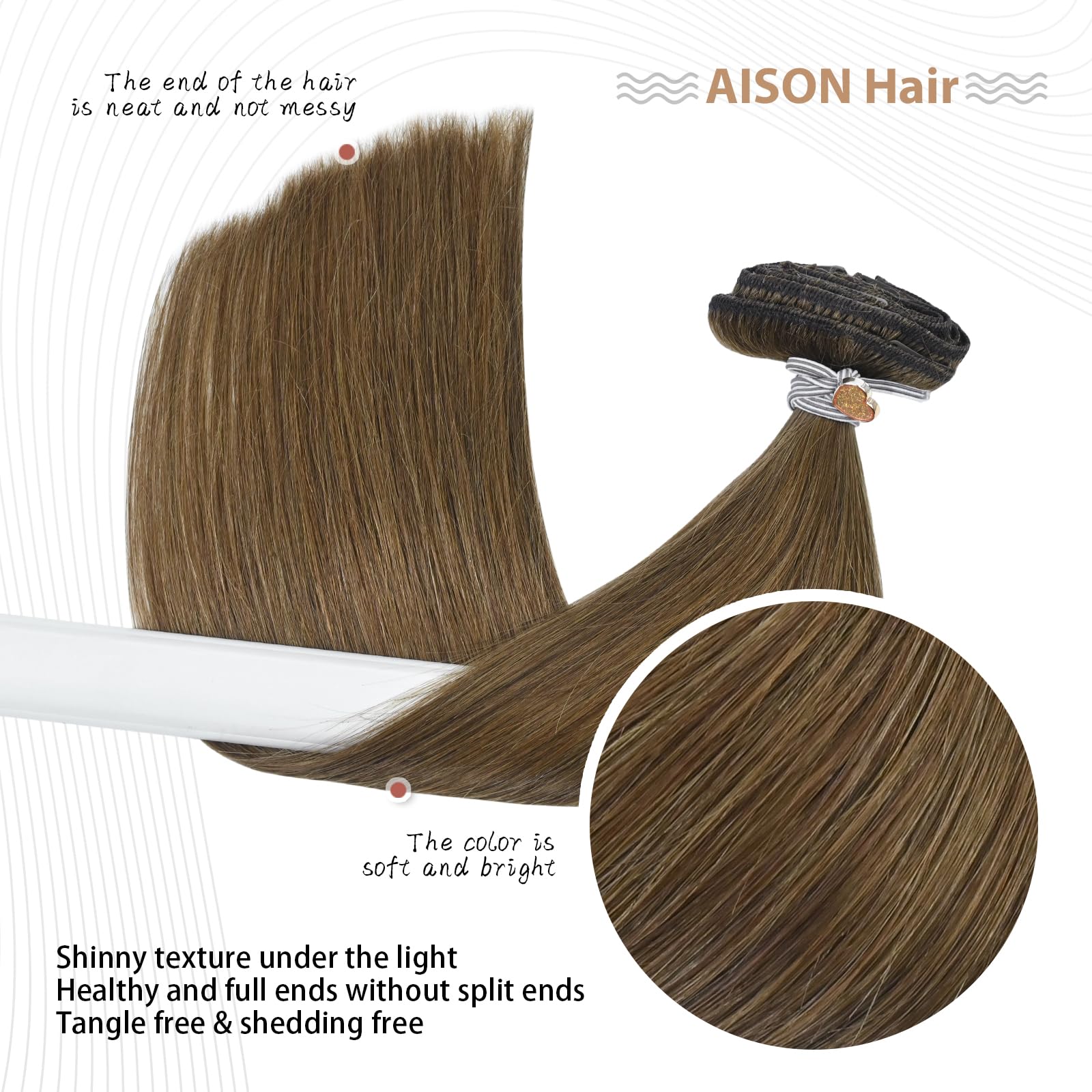 Aison Light Brown Hair Extensions Clip in Hair Extensions Real Human Hair 70G 100% Remy Human Hair Clip in Extensions for Women